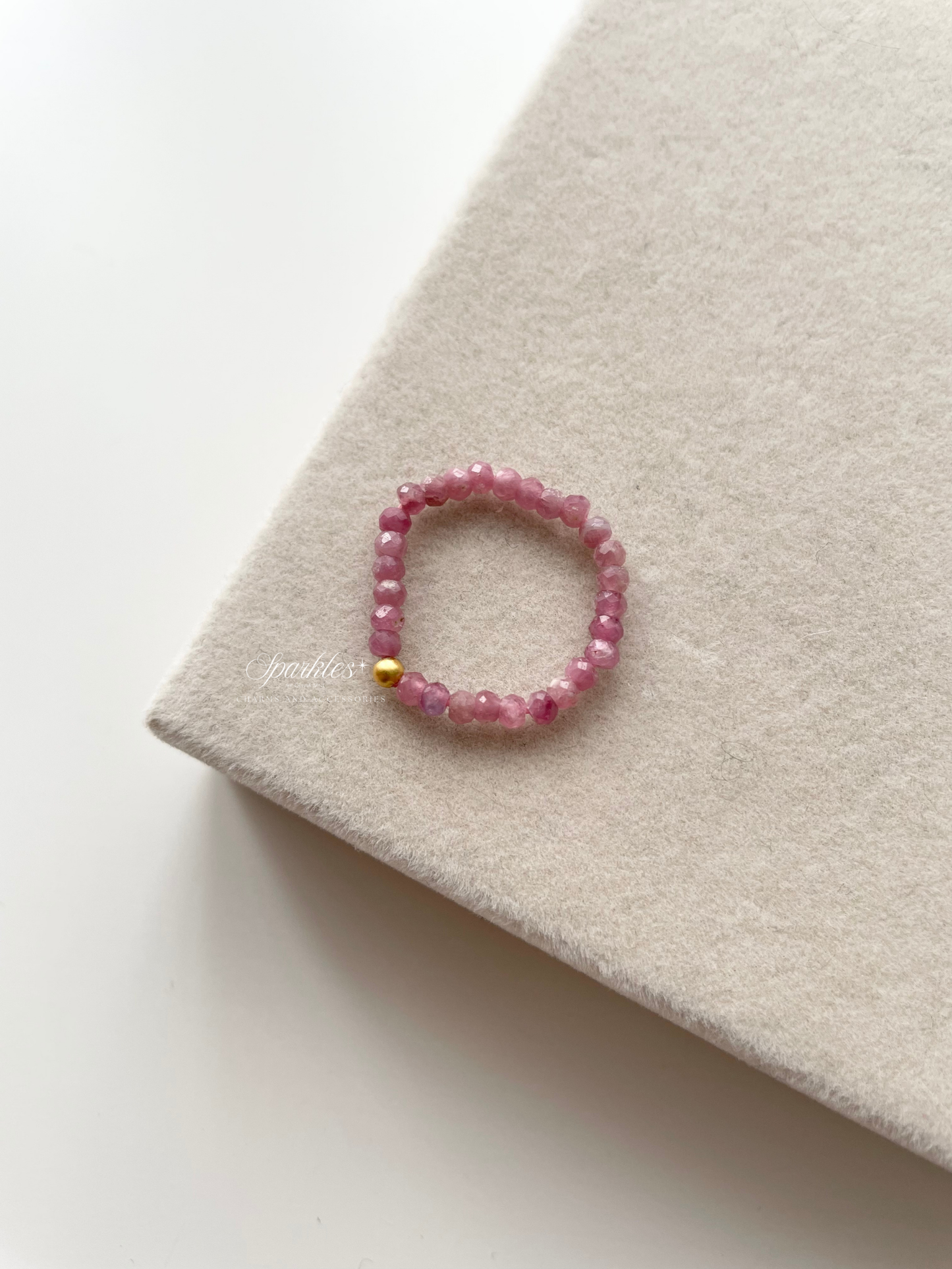 Pink Tourmaline with Gold Bead Ring w/ sizes
