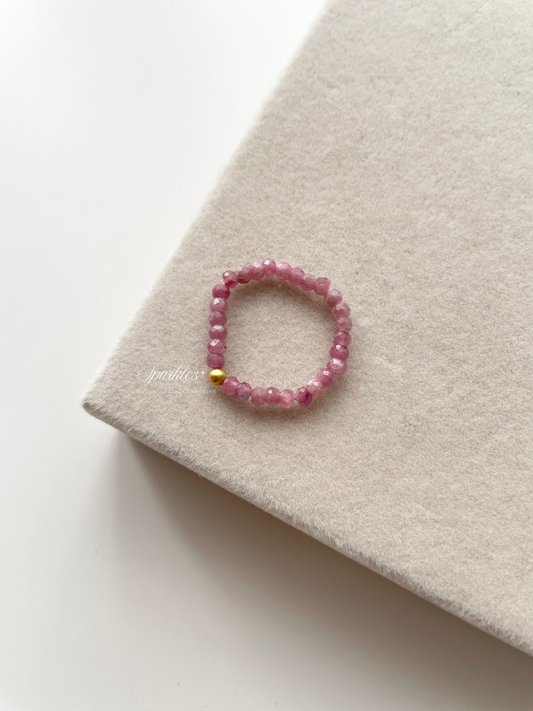 Pink Tourmaline with Gold Bead Ring w/ sizes