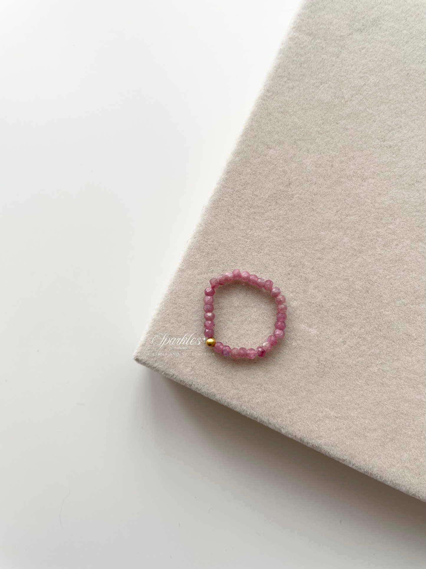 Pink Tourmaline with Gold Bead Ring w/ sizes