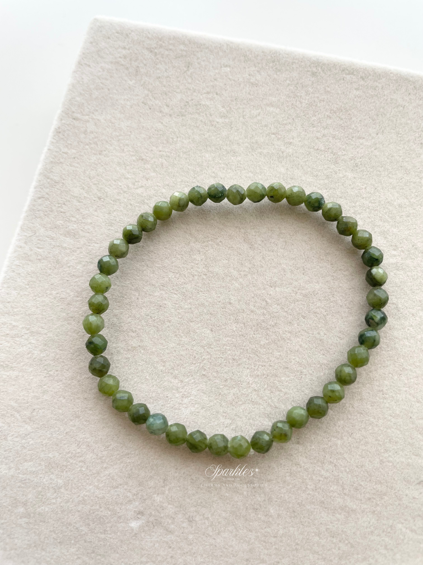 Sparkles9 Nephrite Jade Faceted Beads Bracelet with Sizes