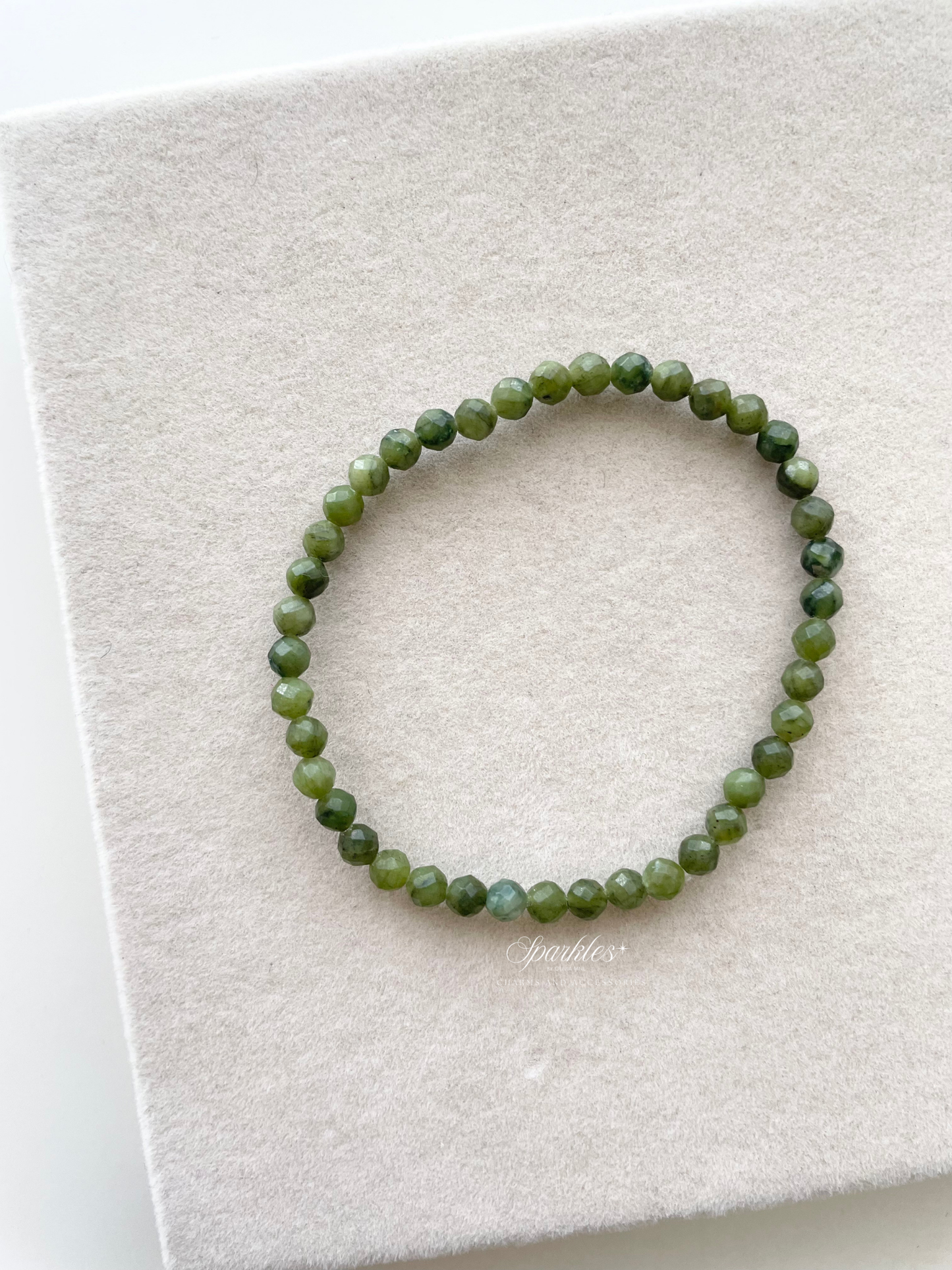 Sparkles9 Nephrite Jade Faceted Beads Bracelet with Sizes