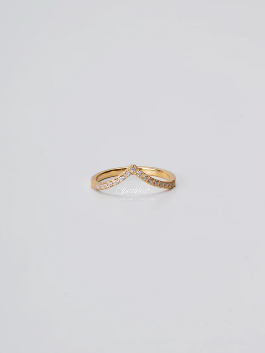 V-shaped Studded Gold Ring with sizes