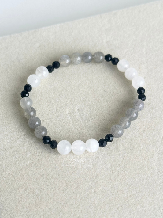 Rare Labradorite + Moonstone + Black Tourmaline Bracelet with Sizes Aura10