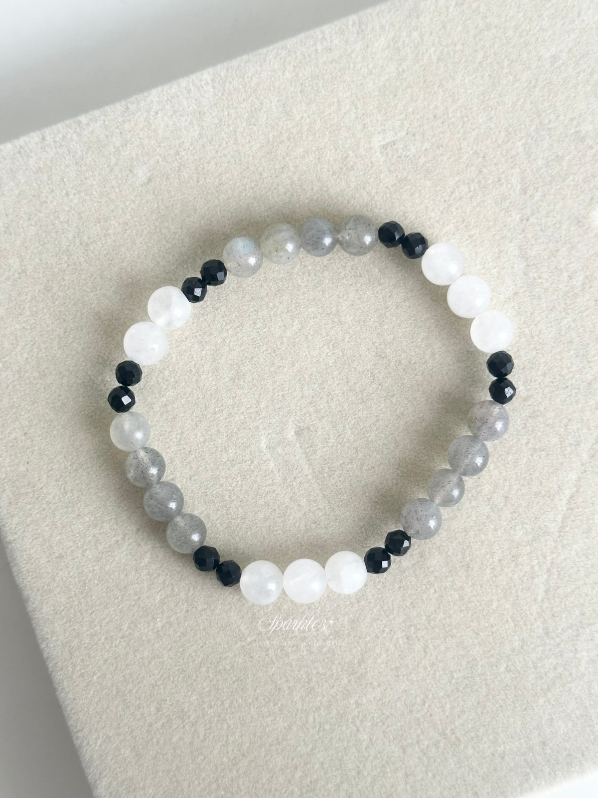 Rare Labradorite + Moonstone + Black Tourmaline Bracelet with Sizes Aura10