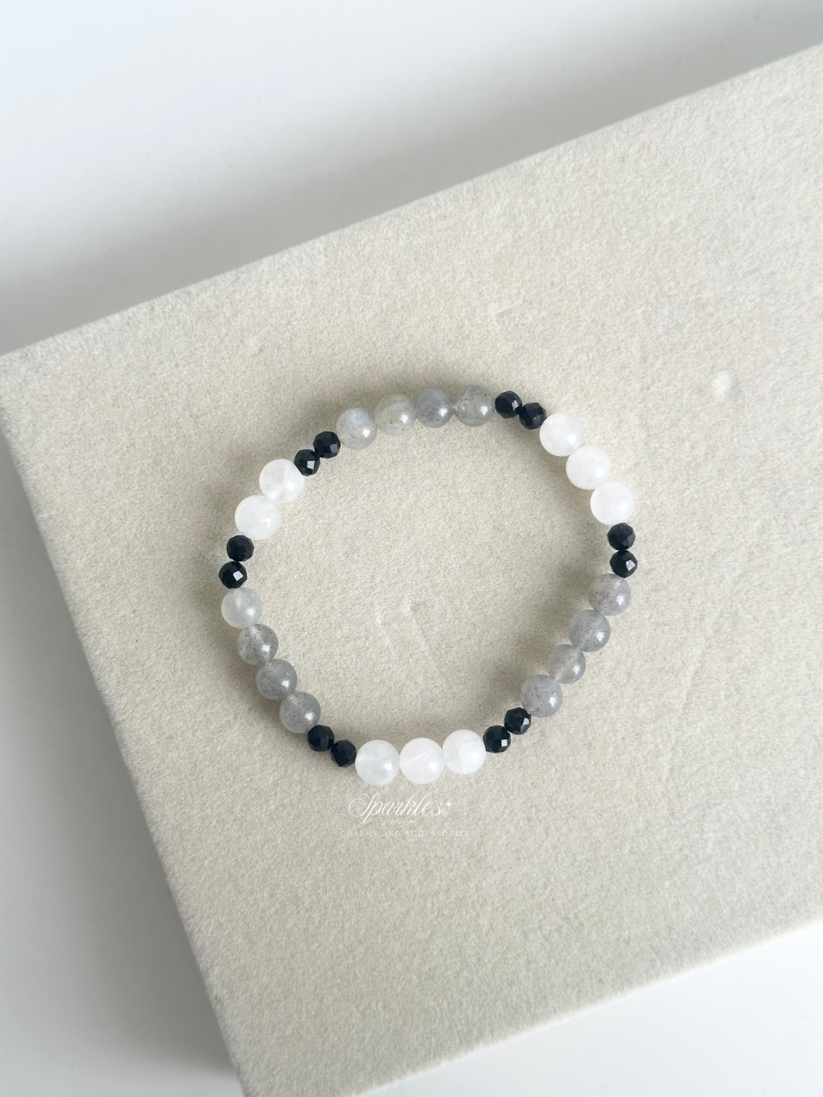 Rare Labradorite + Moonstone + Black Tourmaline Bracelet with Sizes Aura10