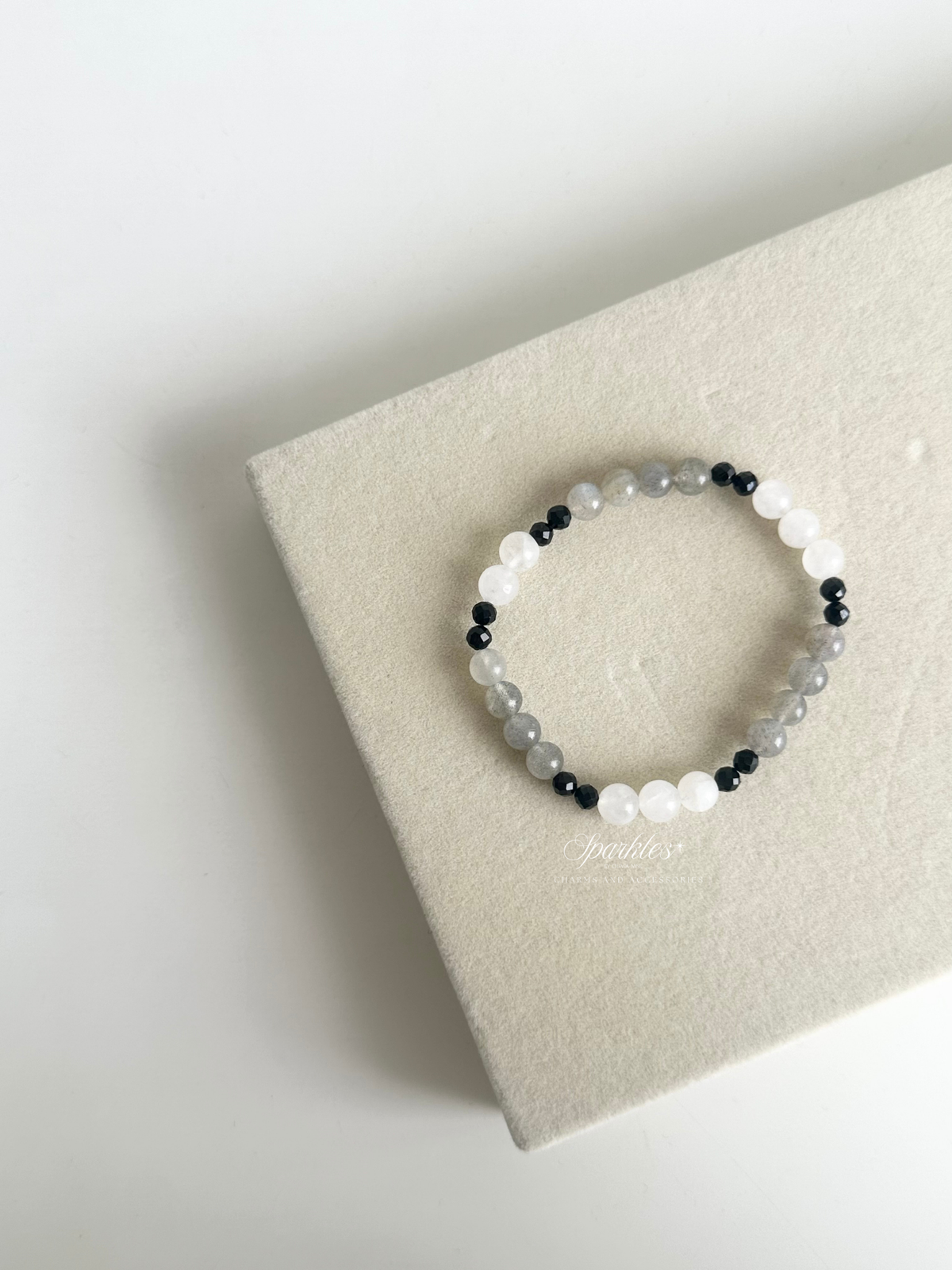 Rare Labradorite + Moonstone + Black Tourmaline Bracelet with Sizes Aura10