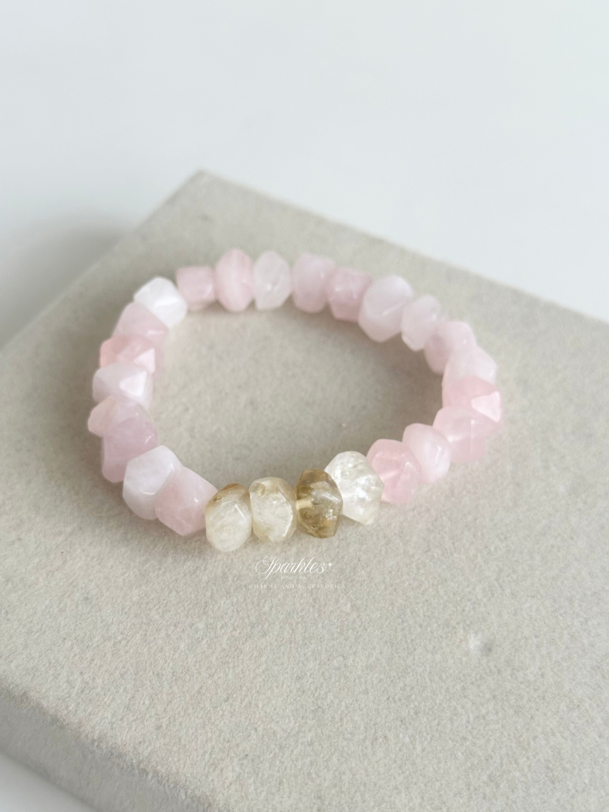 Rose Quartz & Citrine Stone Bracelet with Sizes Aura18