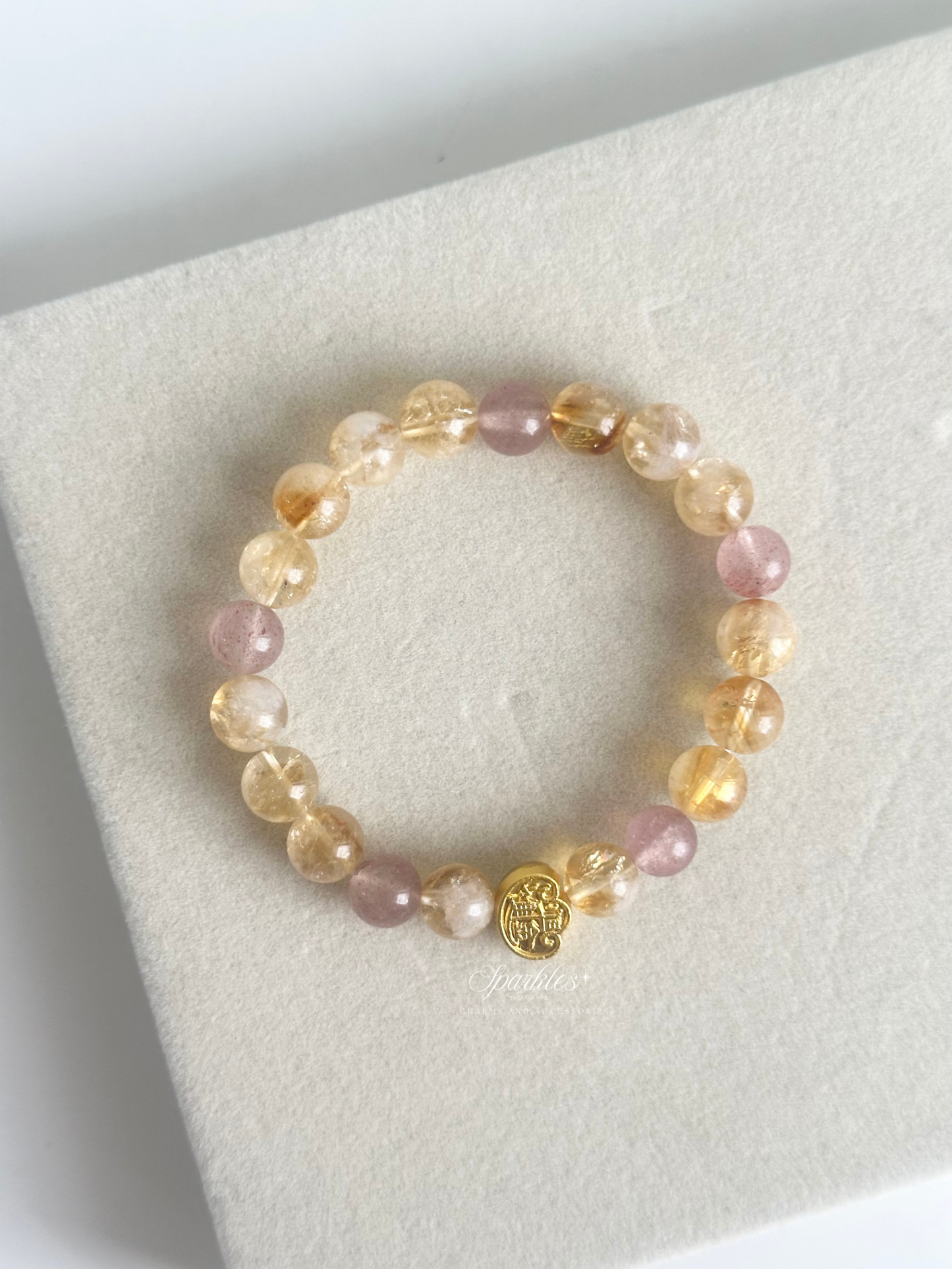 Strawberry Quartz + Citrine Stones in Cloud Charm Bracelet with Sizes 8mm AURA1