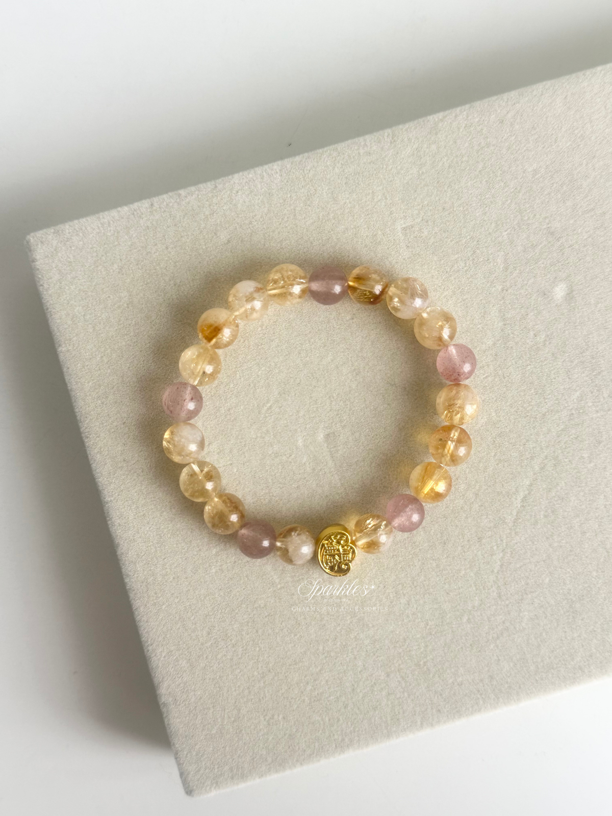 Strawberry Quartz + Citrine Stones in Cloud Charm Bracelet with Sizes 8mm AURA1