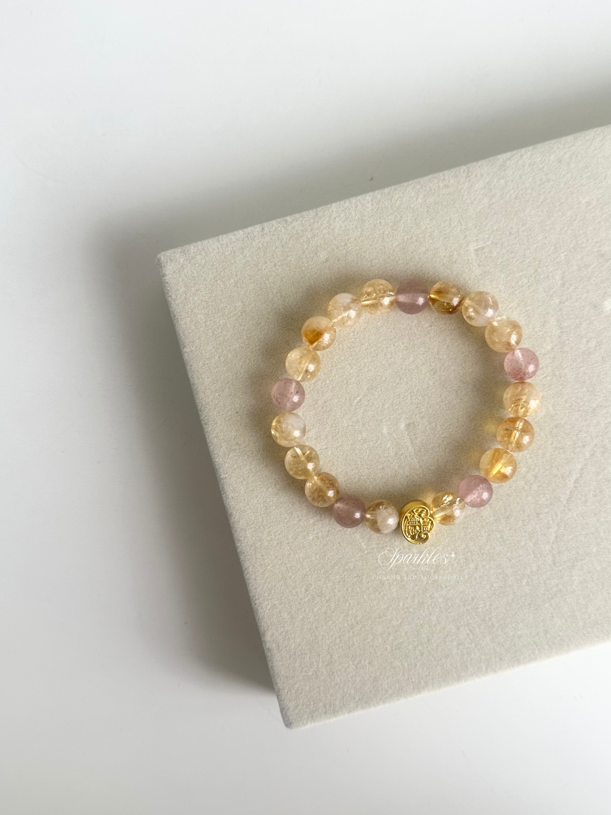 Strawberry Quartz + Citrine Stones in Cloud Charm Bracelet with Sizes 8mm AURA1
