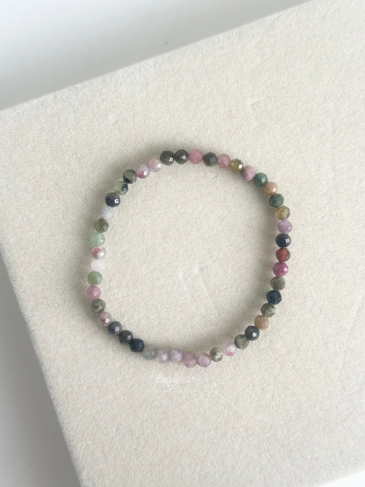 Rainbow Tourmaline Faceted Stone Bracelet with Sizes 4mm AURA3