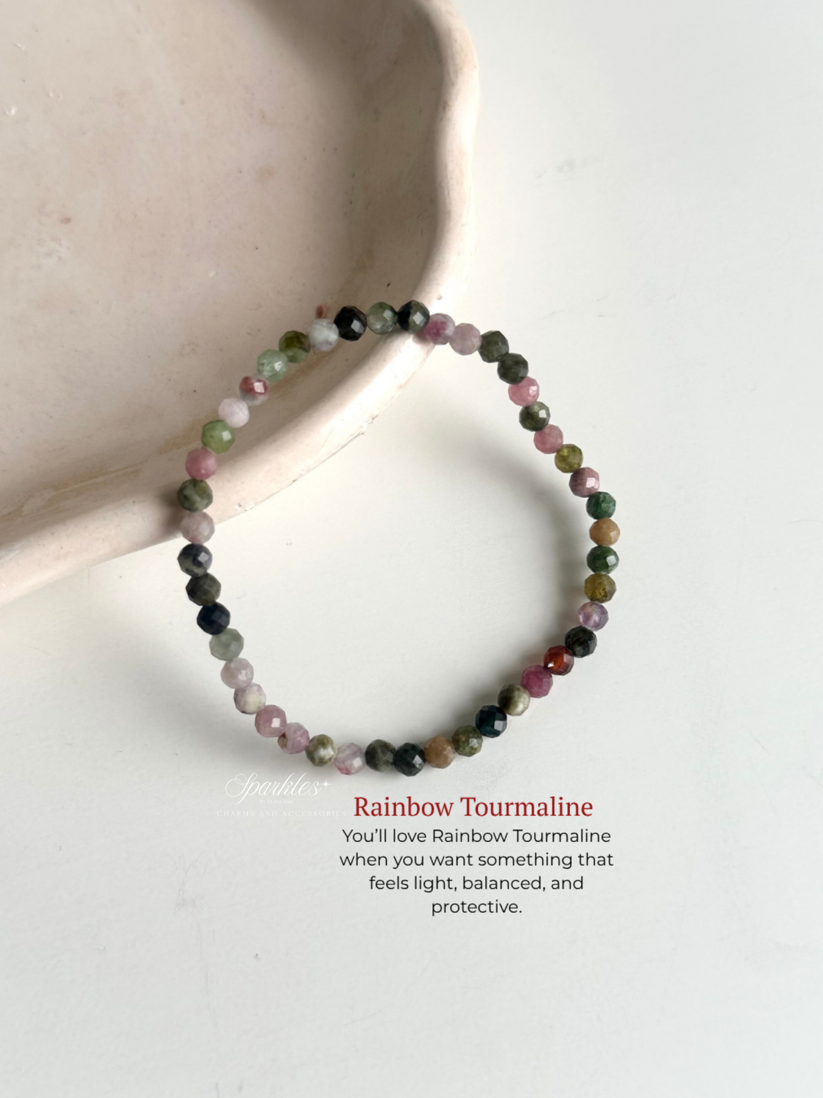Rainbow Tourmaline Faceted Stone Bracelet with Sizes 4mm AURA3