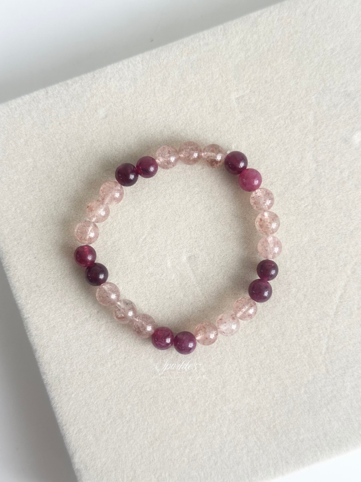 Strawberry Quartz + Garnet Bracelet with Sizes 6mm AURA4