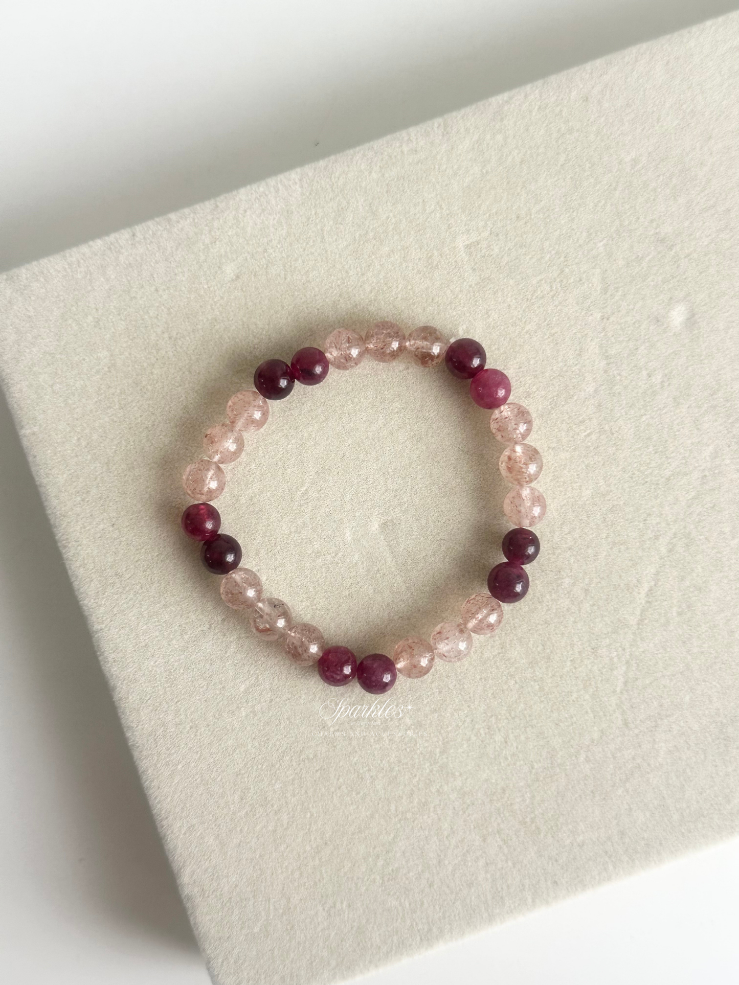 Strawberry Quartz + Garnet Bracelet with Sizes 6mm AURA4
