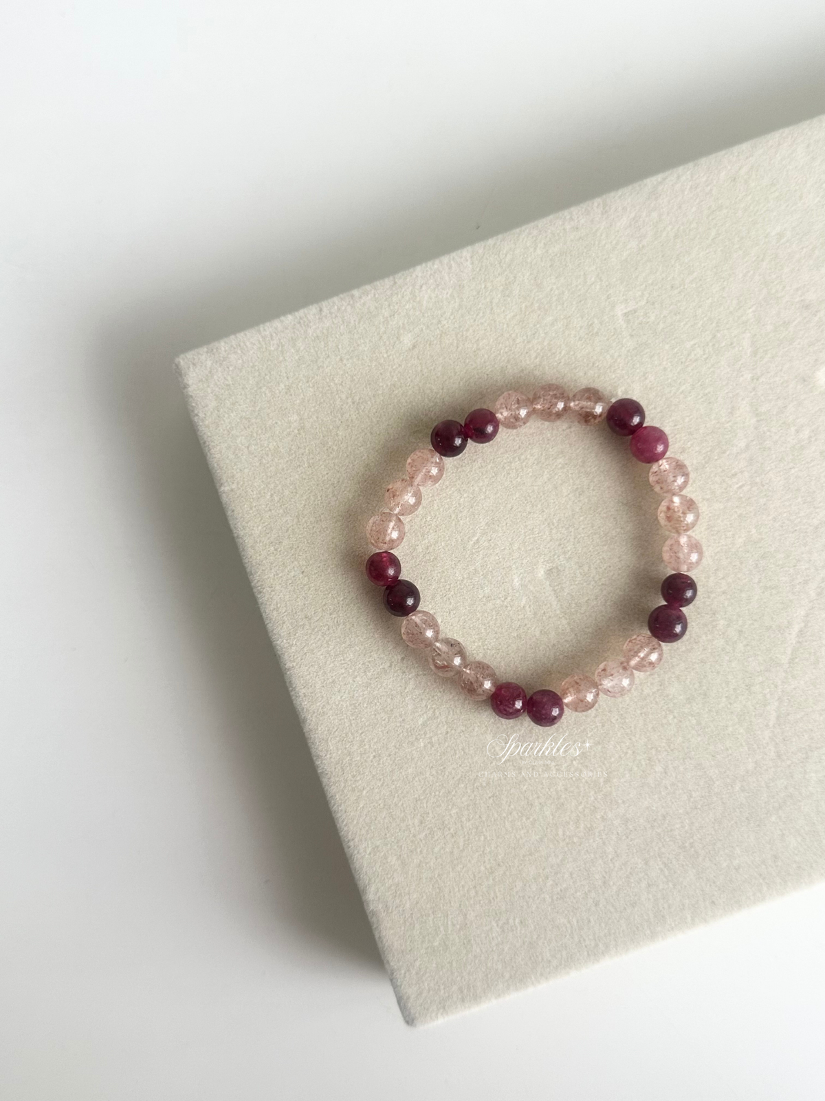 Strawberry Quartz + Garnet Bracelet with Sizes 6mm AURA4