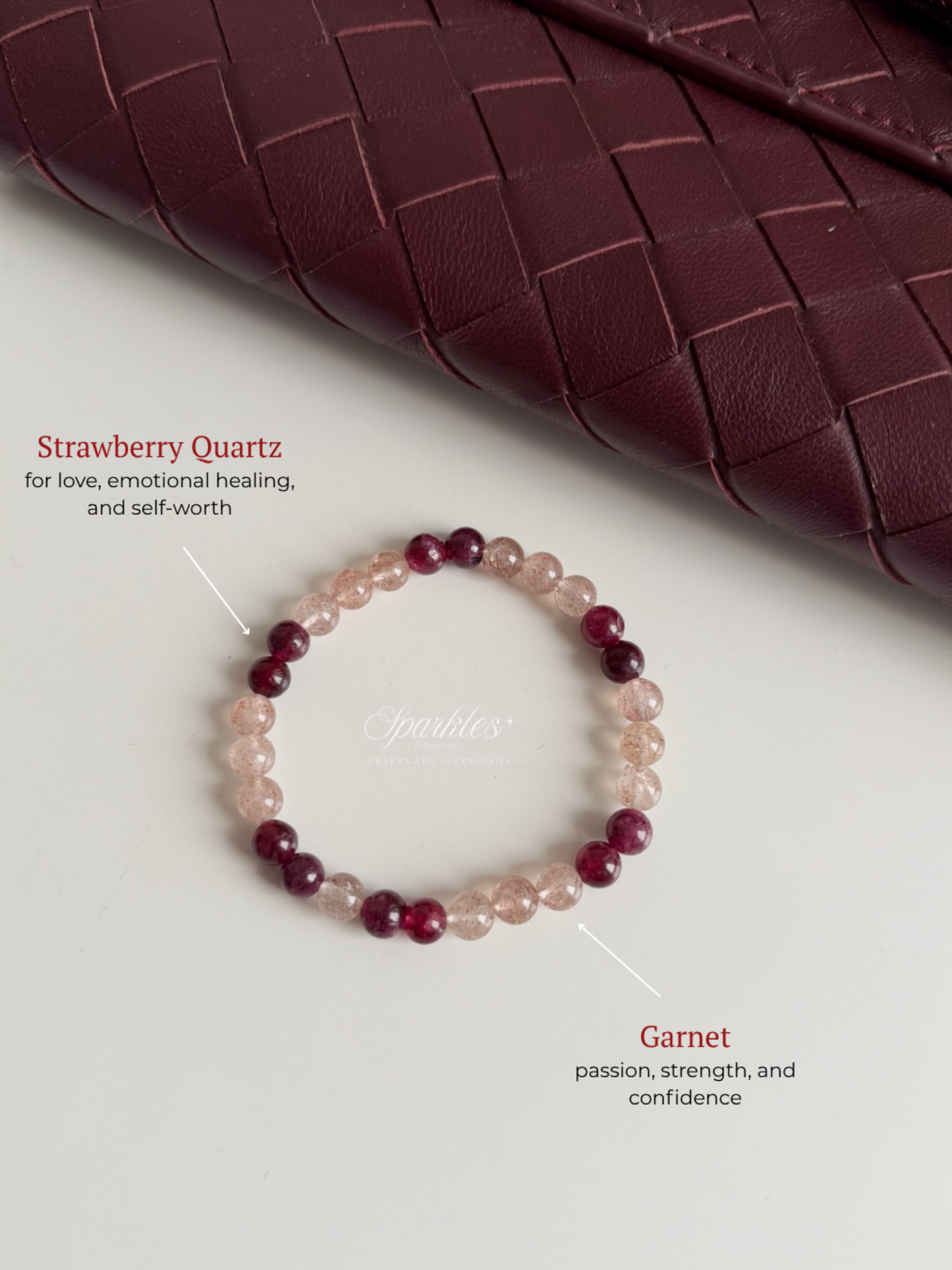 Strawberry Quartz + Garnet Bracelet with Sizes 6mm AURA4