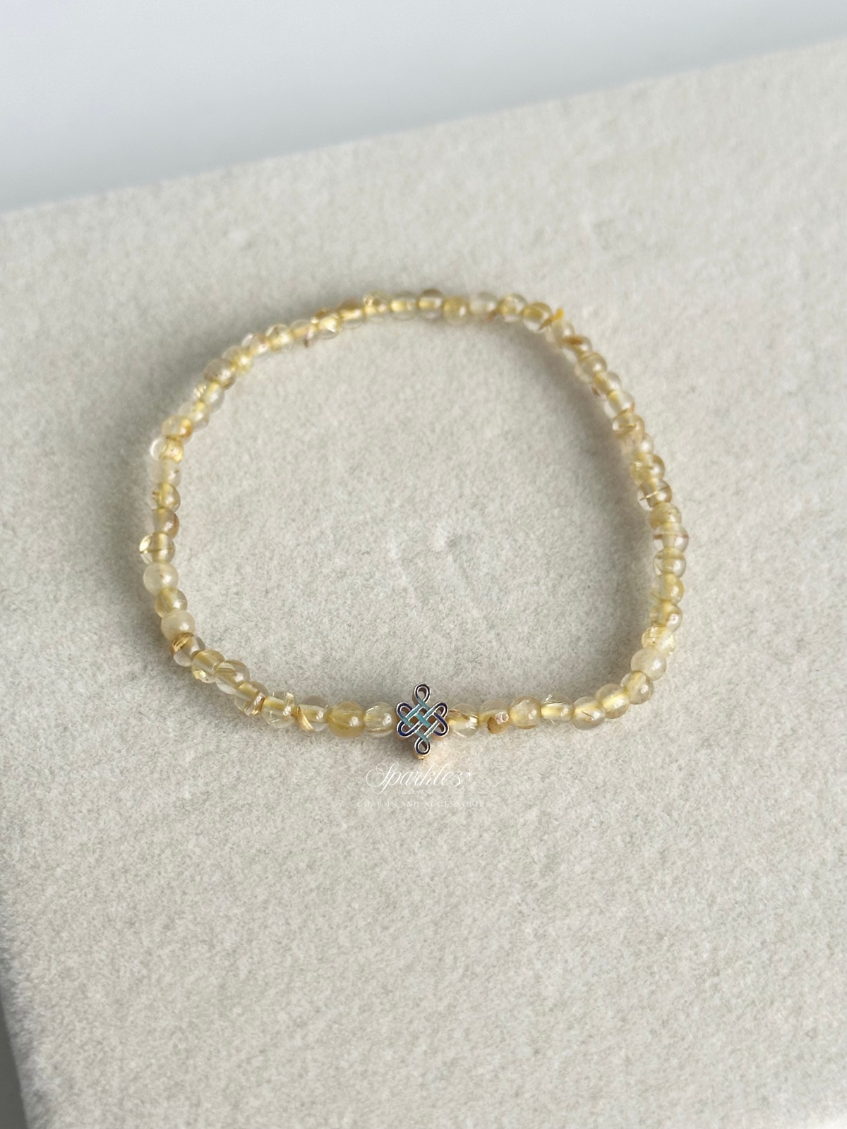 Gold Rutilated Quartz Bracelet in Minimalist Mystic Knot with Sizes 2.5mm AURA6