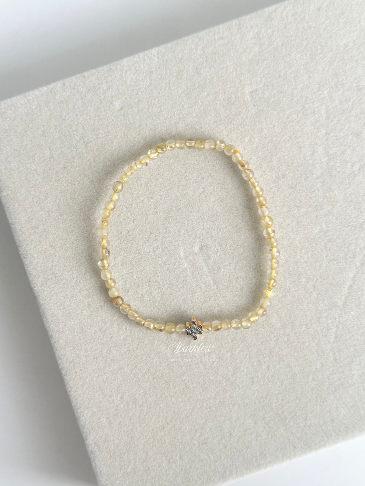 Gold Rutilated Quartz Bracelet in Minimalist Mystic Knot with Sizes 2.5mm AURA6