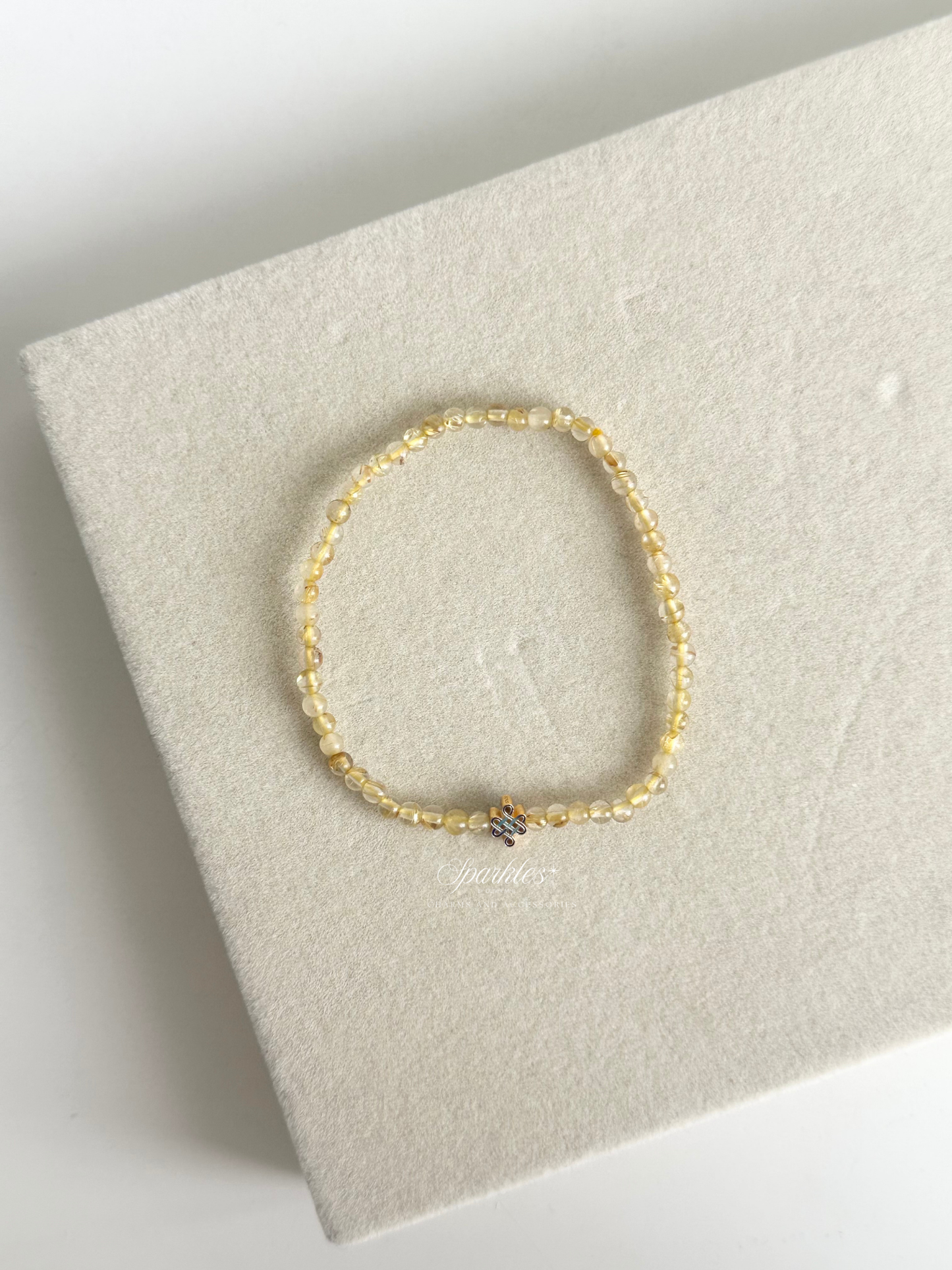 Gold Rutilated Quartz Bracelet in Minimalist Mystic Knot with Sizes 2.5mm AURA6