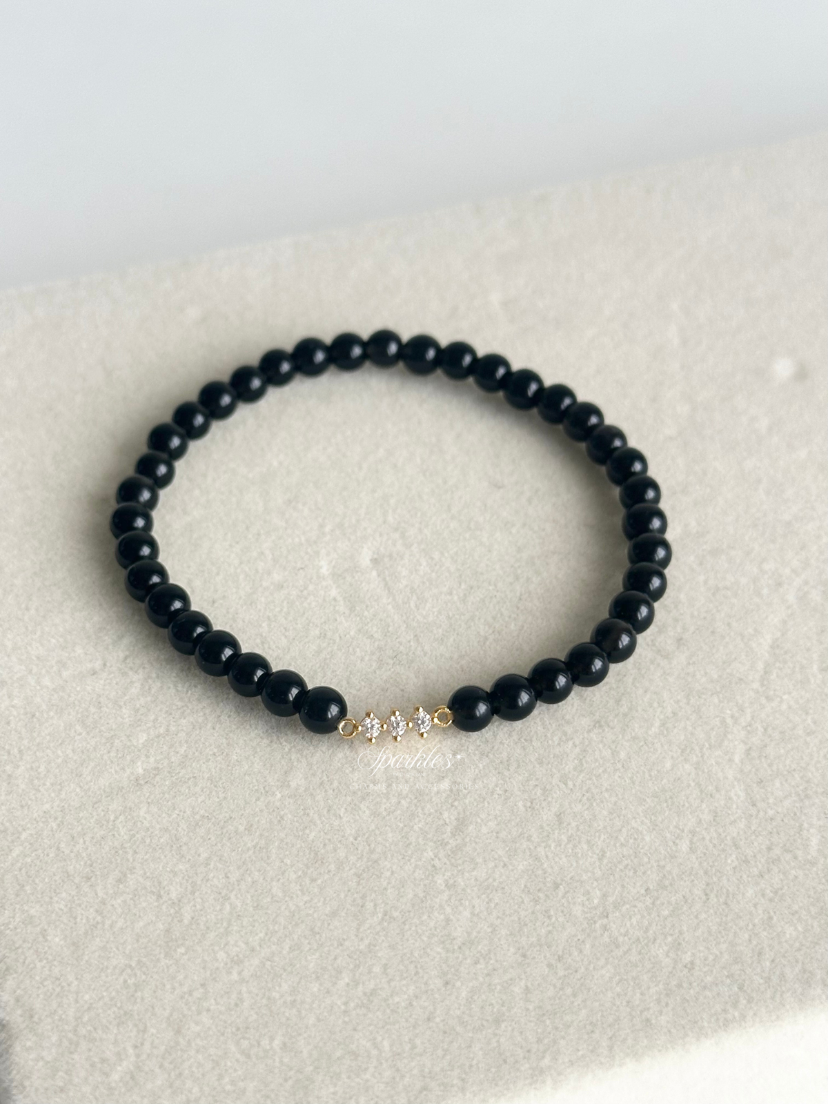 Onyx Stone Bracelet with Gold Accent Bracelet with Sizes 4mm AURA7