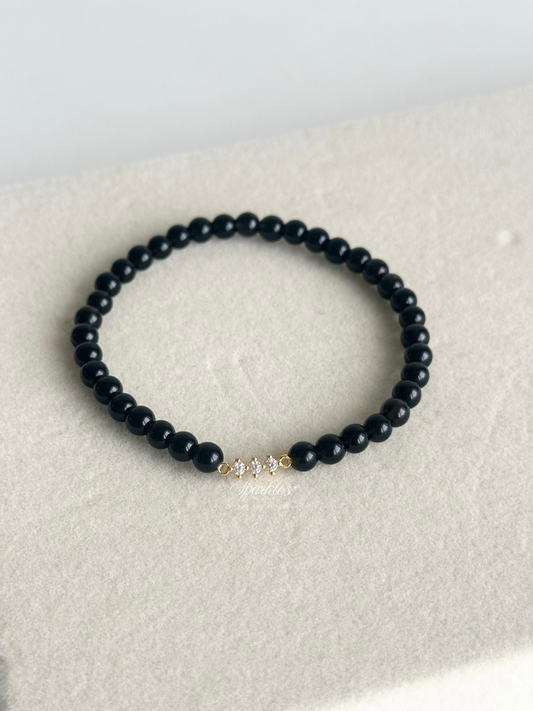 Onyx Stone Bracelet with Gold Accent Bracelet with Sizes 4mm AURA7