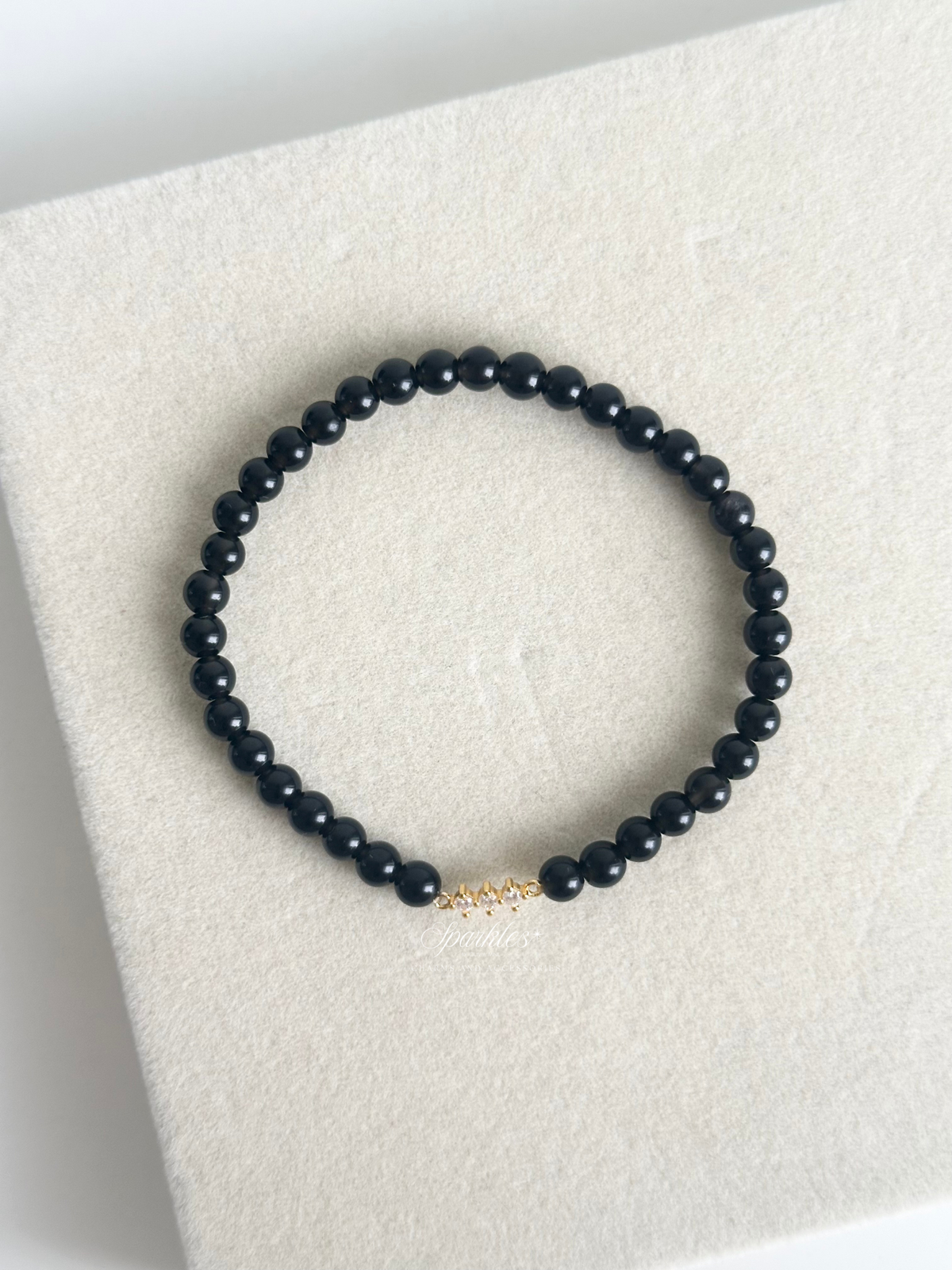 Onyx Stone Bracelet with Gold Accent Bracelet with Sizes 4mm AURA7