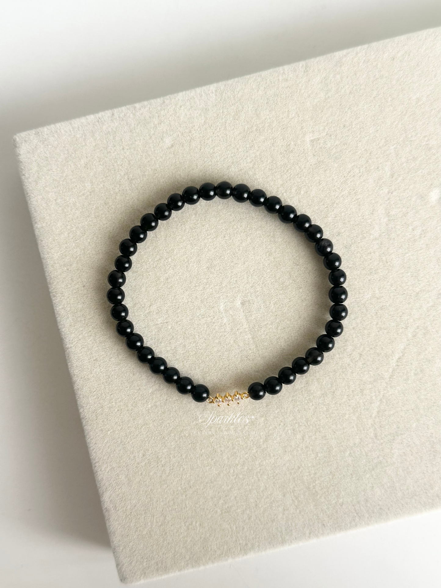 Onyx Stone Bracelet with Gold Accent Bracelet with Sizes 4mm AURA7