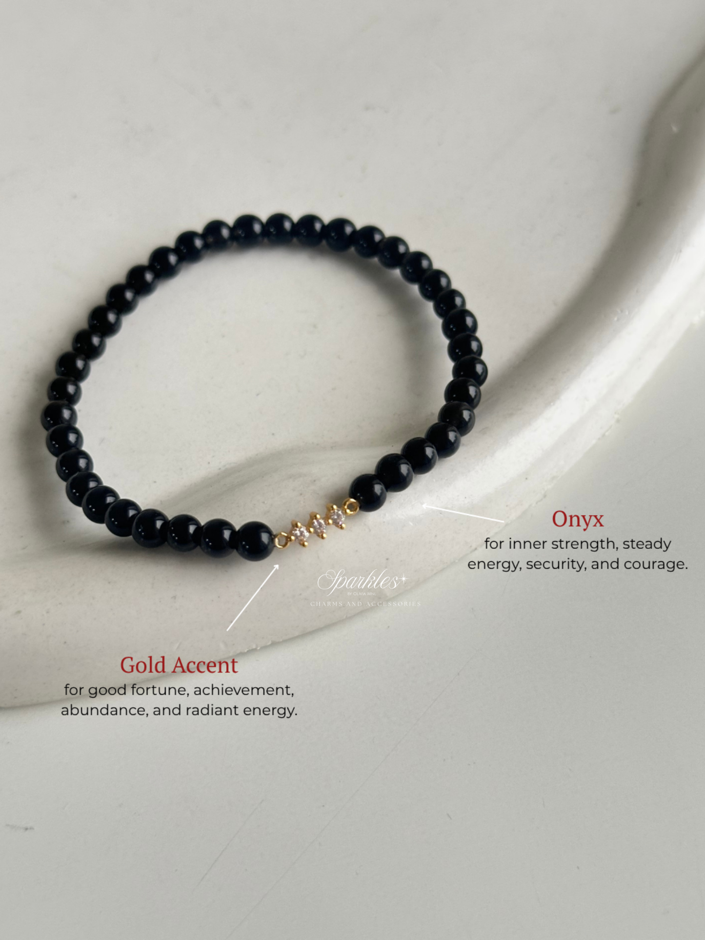Onyx Stone Bracelet with Gold Accent Bracelet with Sizes 4mm AURA7
