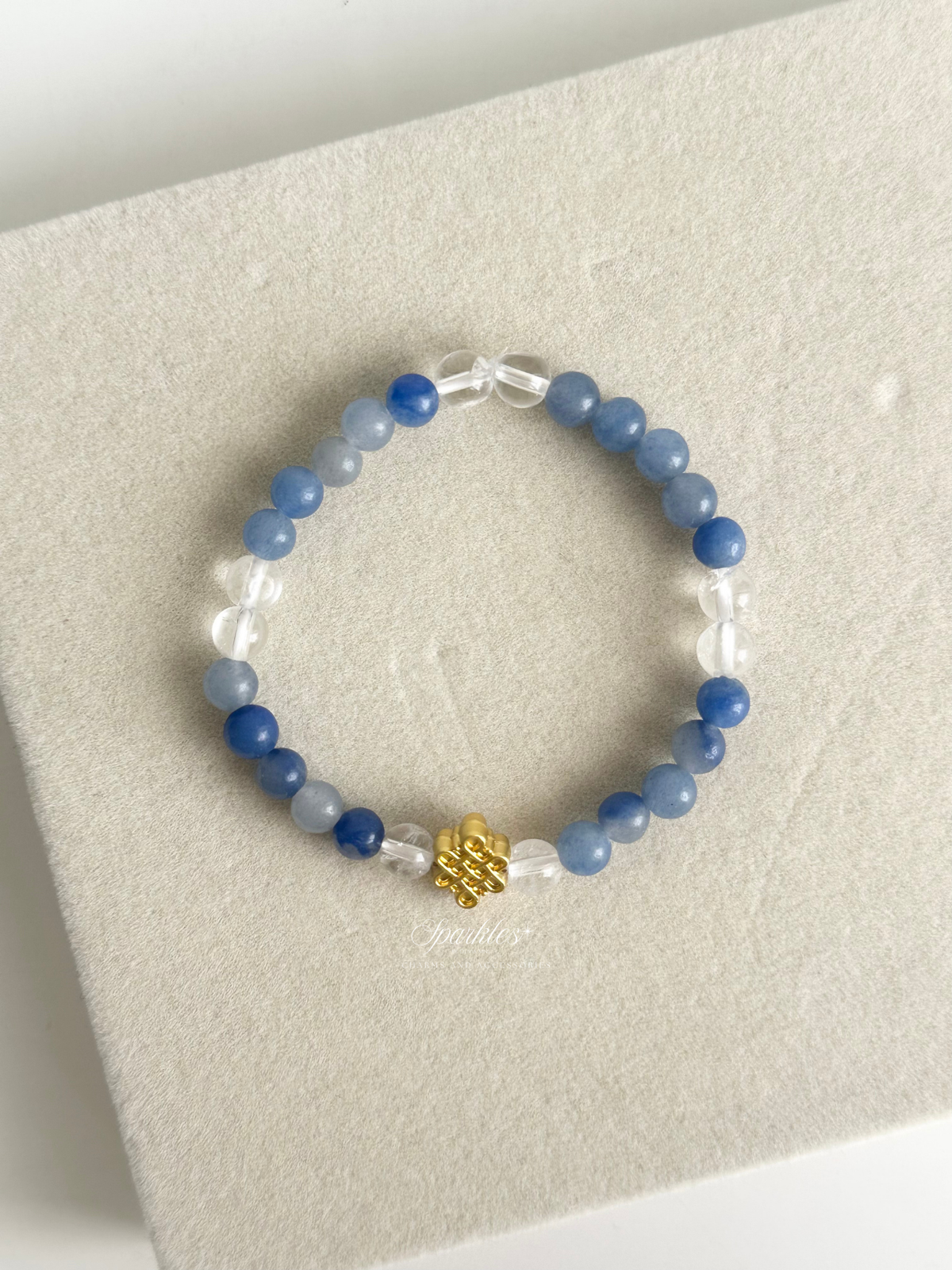 Blue Sapphire + Clear Quartz in Gold Mystic Knot Bracelet with Sizes 6mm AURA8