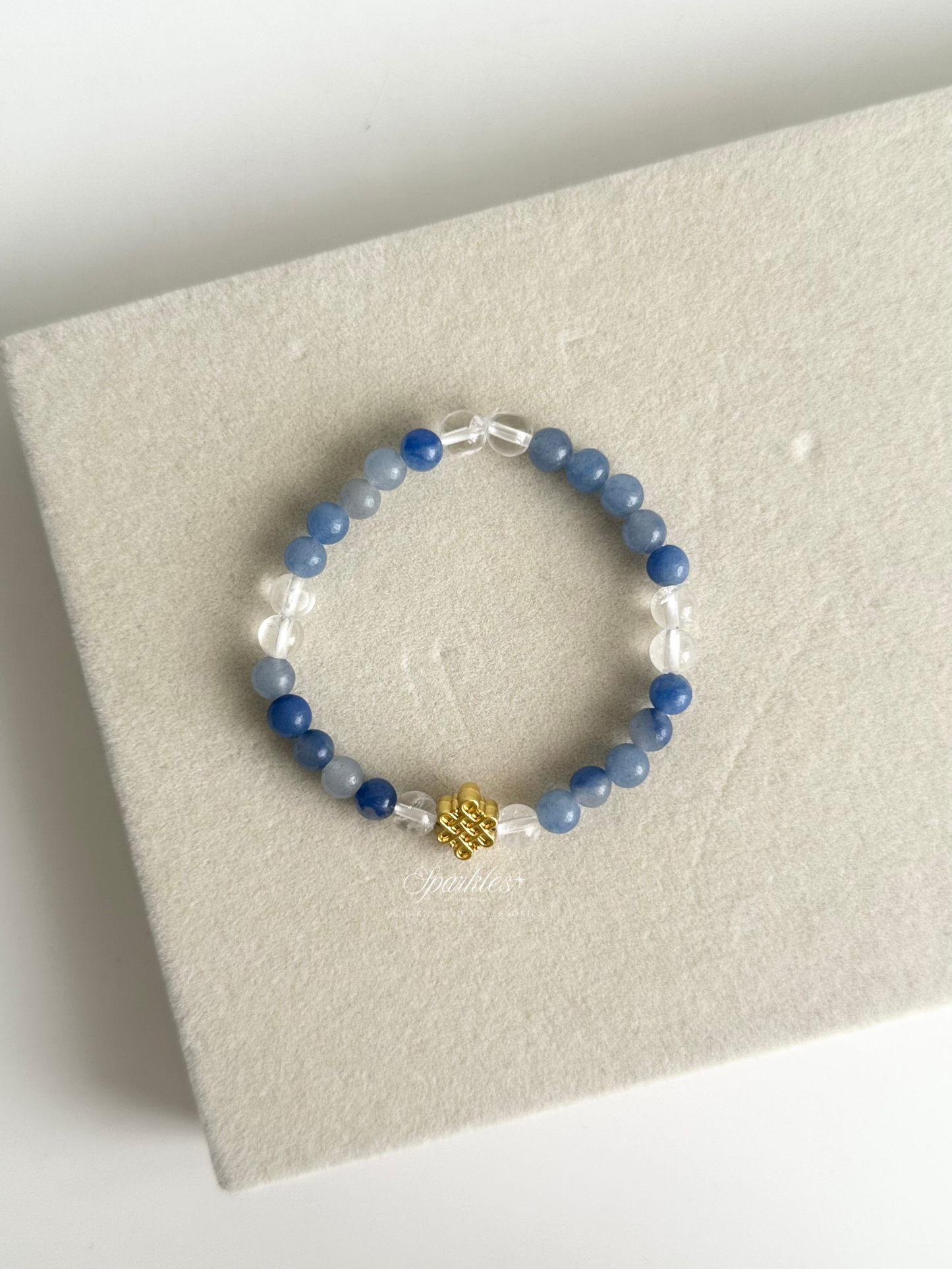 Blue Sapphire + Clear Quartz in Gold Mystic Knot Bracelet with Sizes 6mm AURA8