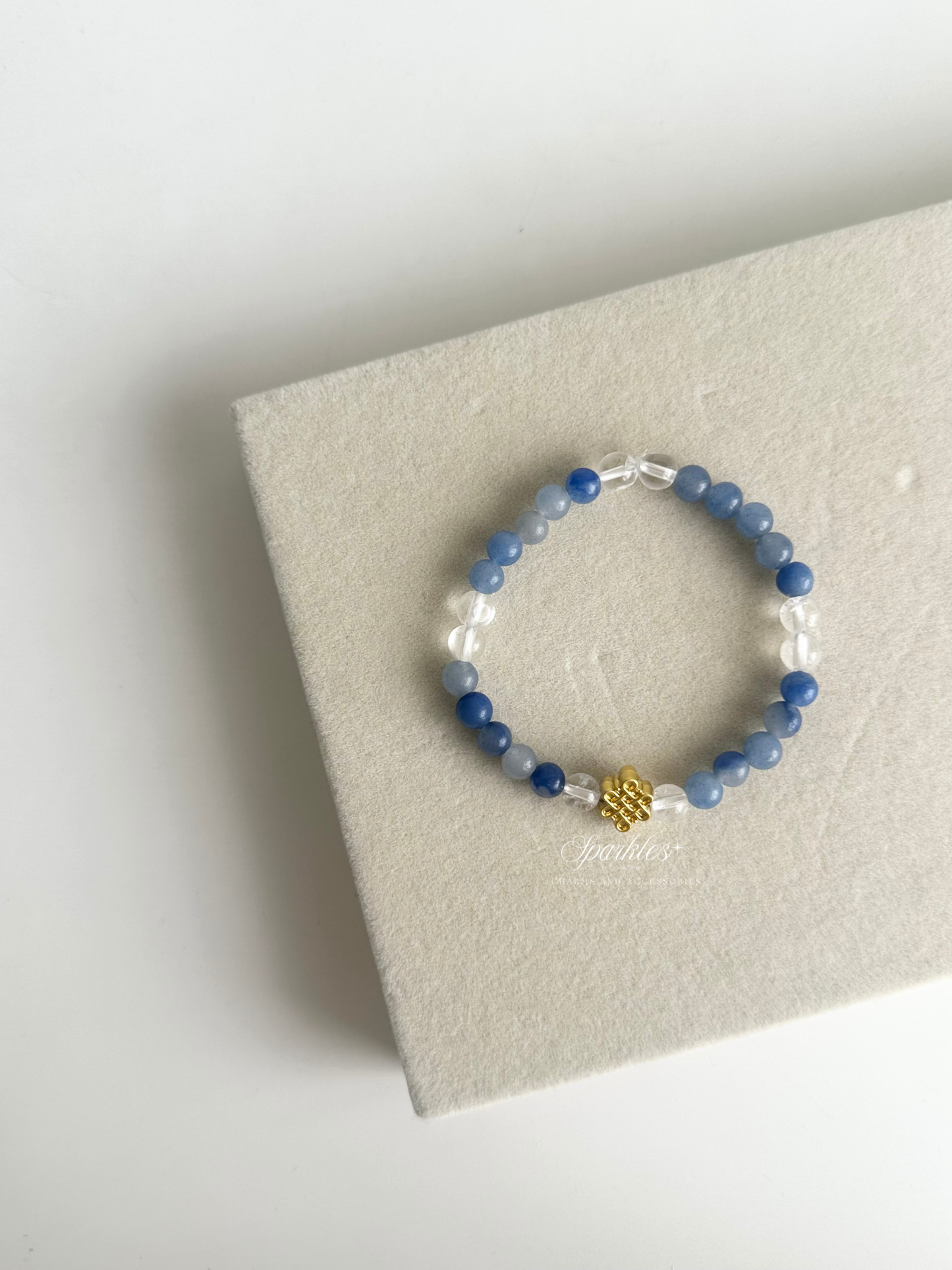 Blue Sapphire + Clear Quartz in Gold Mystic Knot Bracelet with Sizes 6mm AURA8