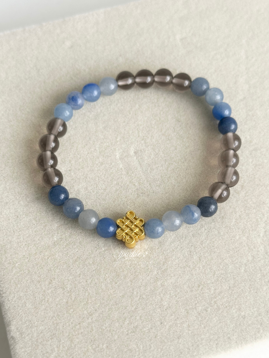 Blue Sapphire + Smoky Quartz Stone with Mystic Knot Bracelet 6mm Aura9