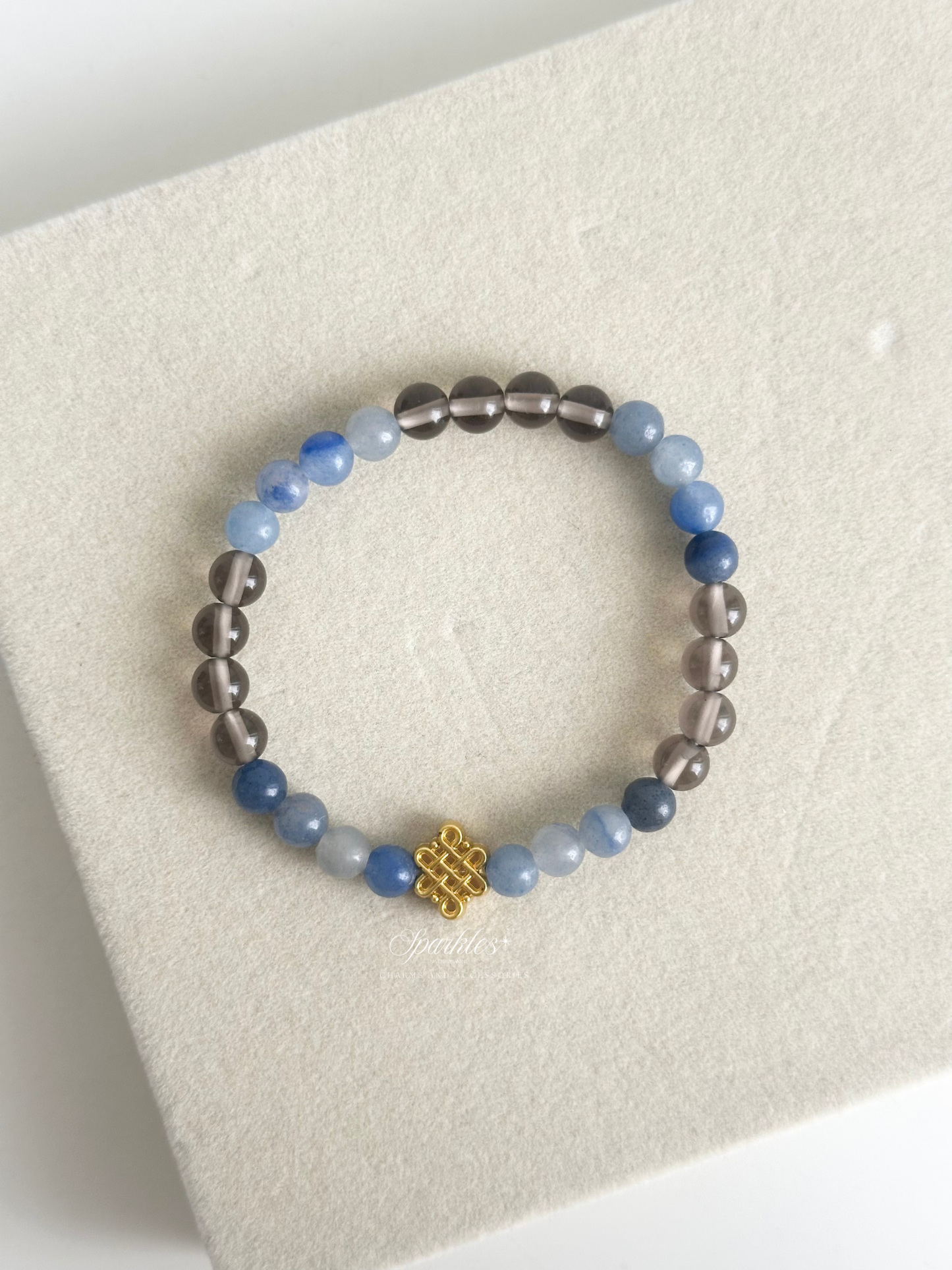 Blue Sapphire + Smoky Quartz Stone with Mystic Knot Bracelet 6mm Aura9