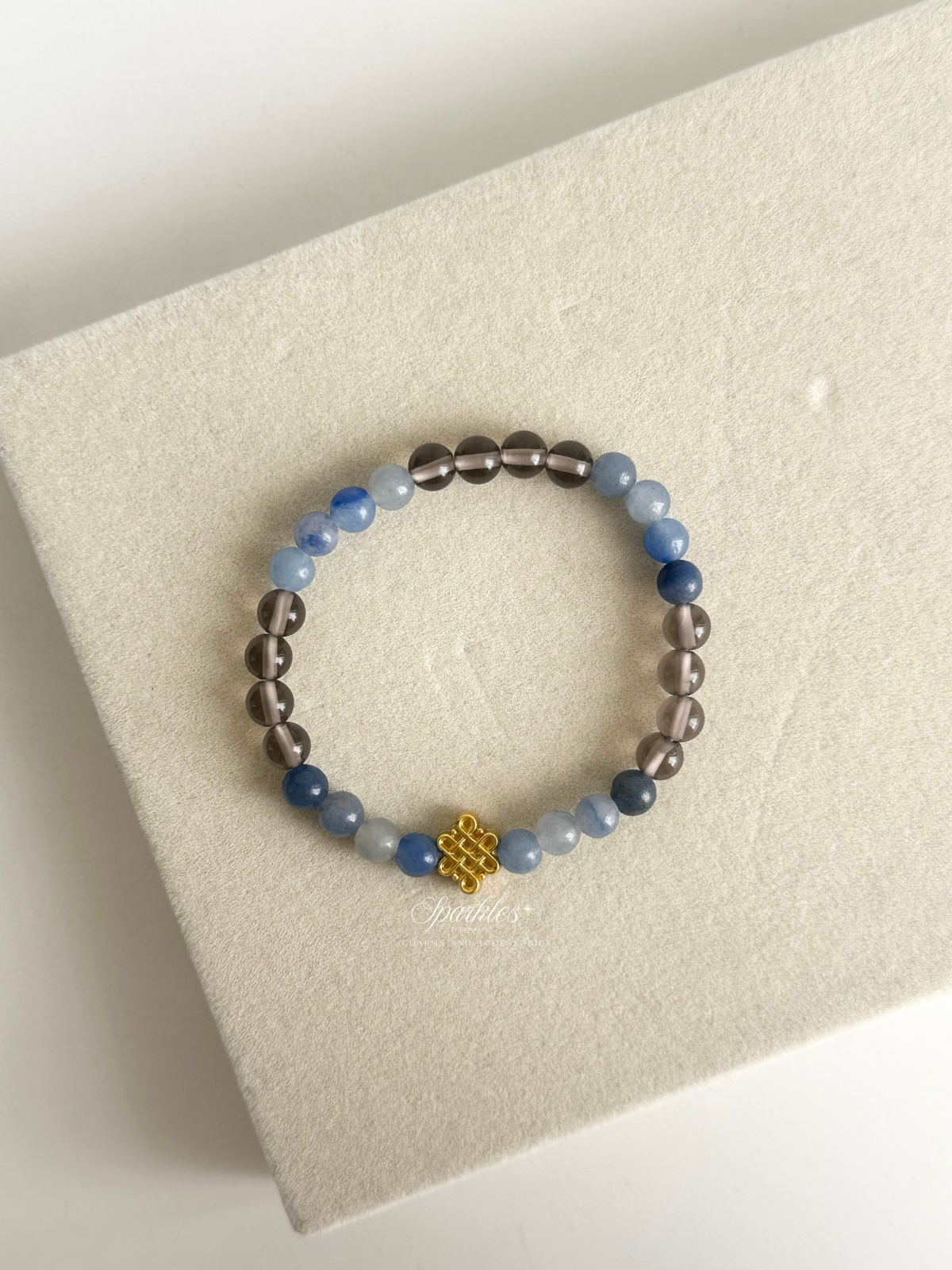 Blue Sapphire + Smoky Quartz Stone with Mystic Knot Bracelet 6mm Aura9