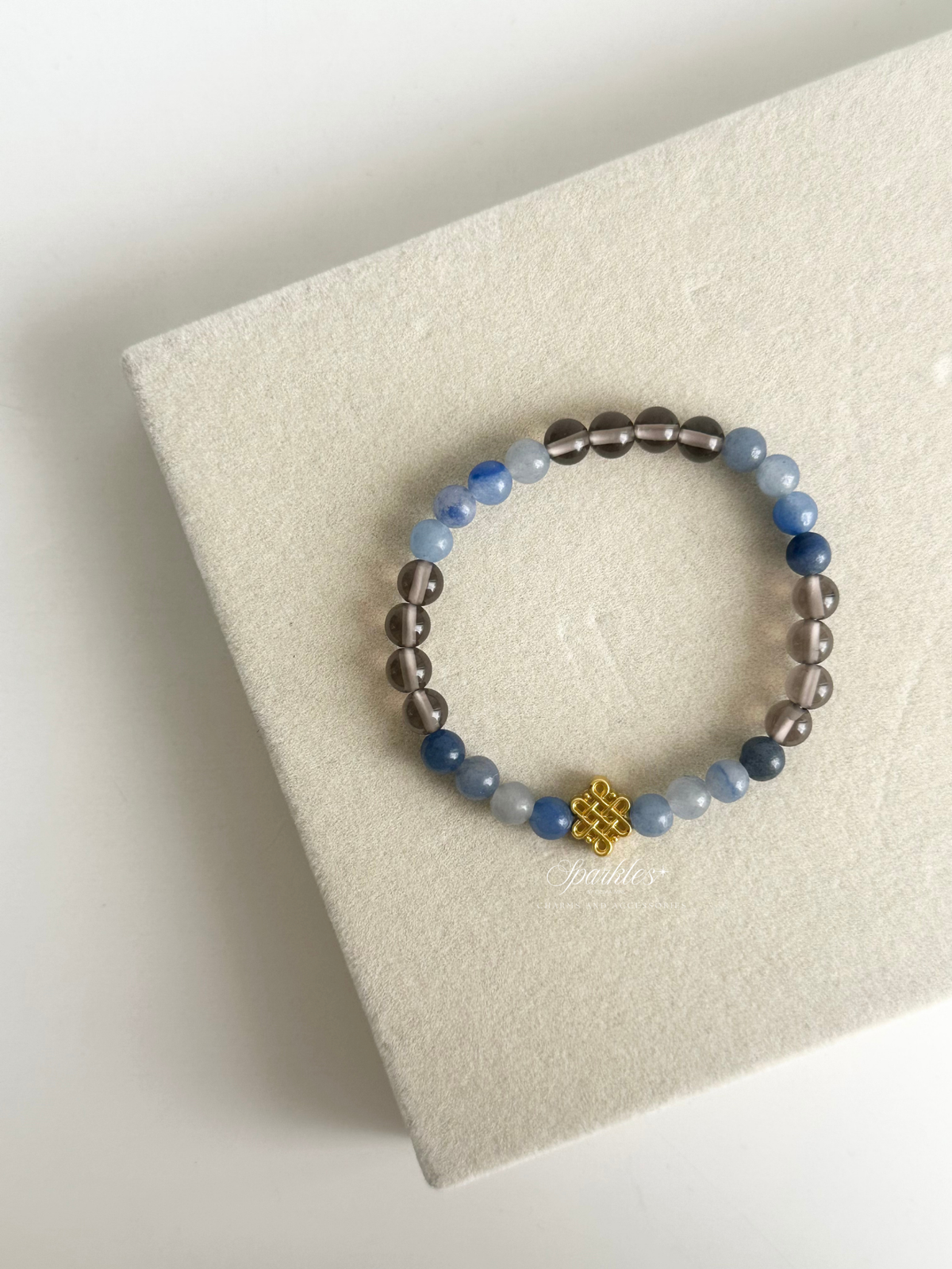 Blue Sapphire + Smoky Quartz Stone with Mystic Knot Bracelet 6mm Aura9