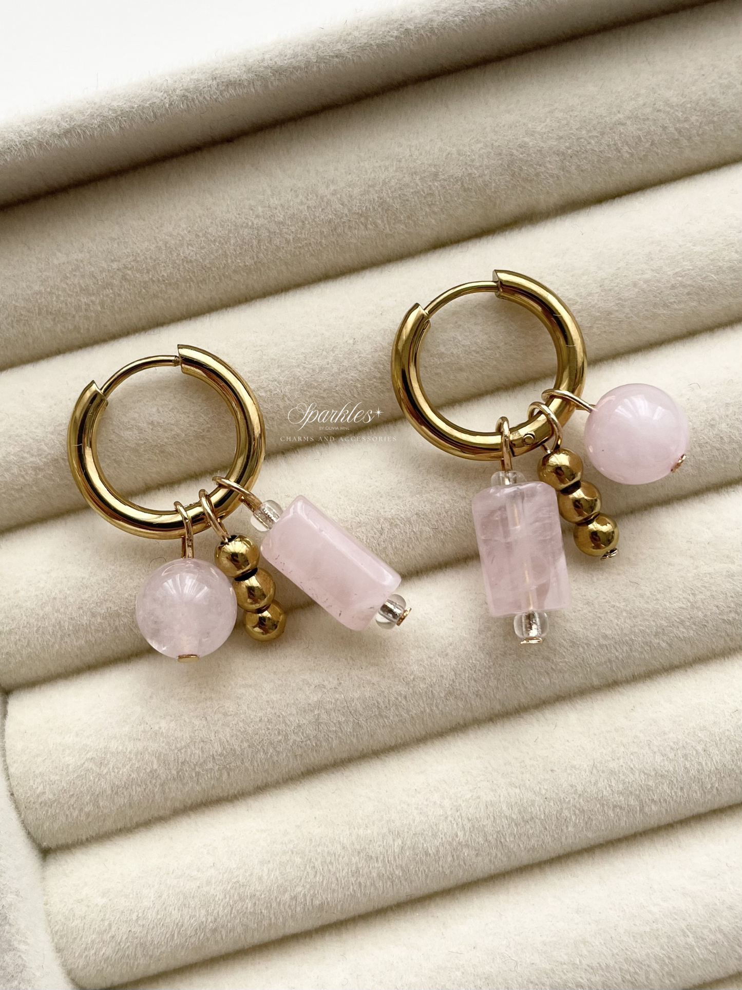Ch1 Rose Quartz Charm Hoop Earrings