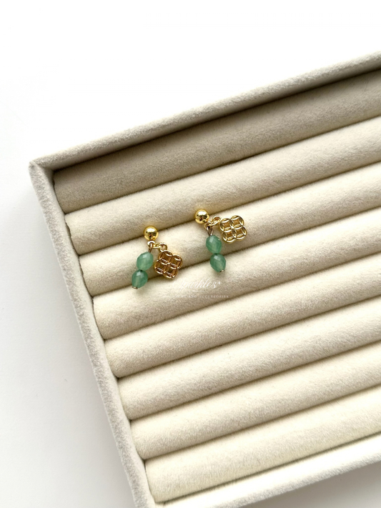 Aventurine Money Symbol Dangling Earrings ch17