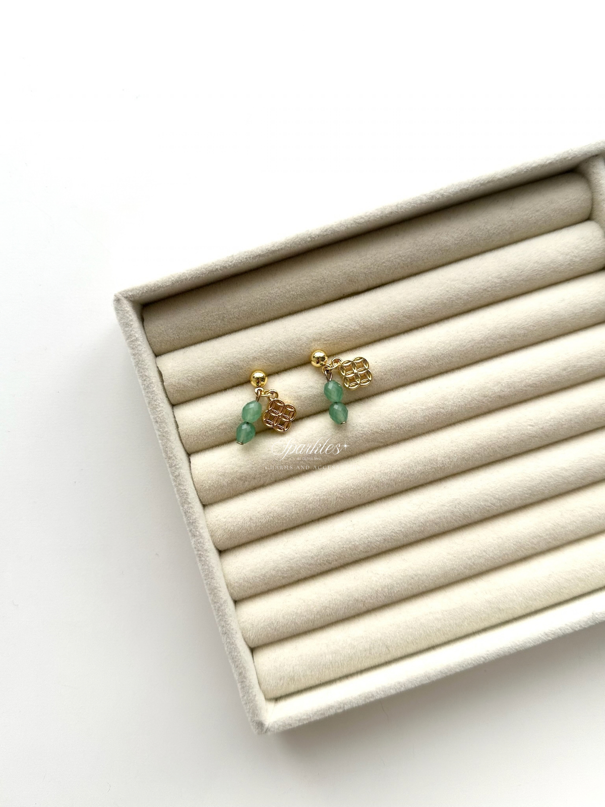 Aventurine Money Symbol Dangling Earrings ch17