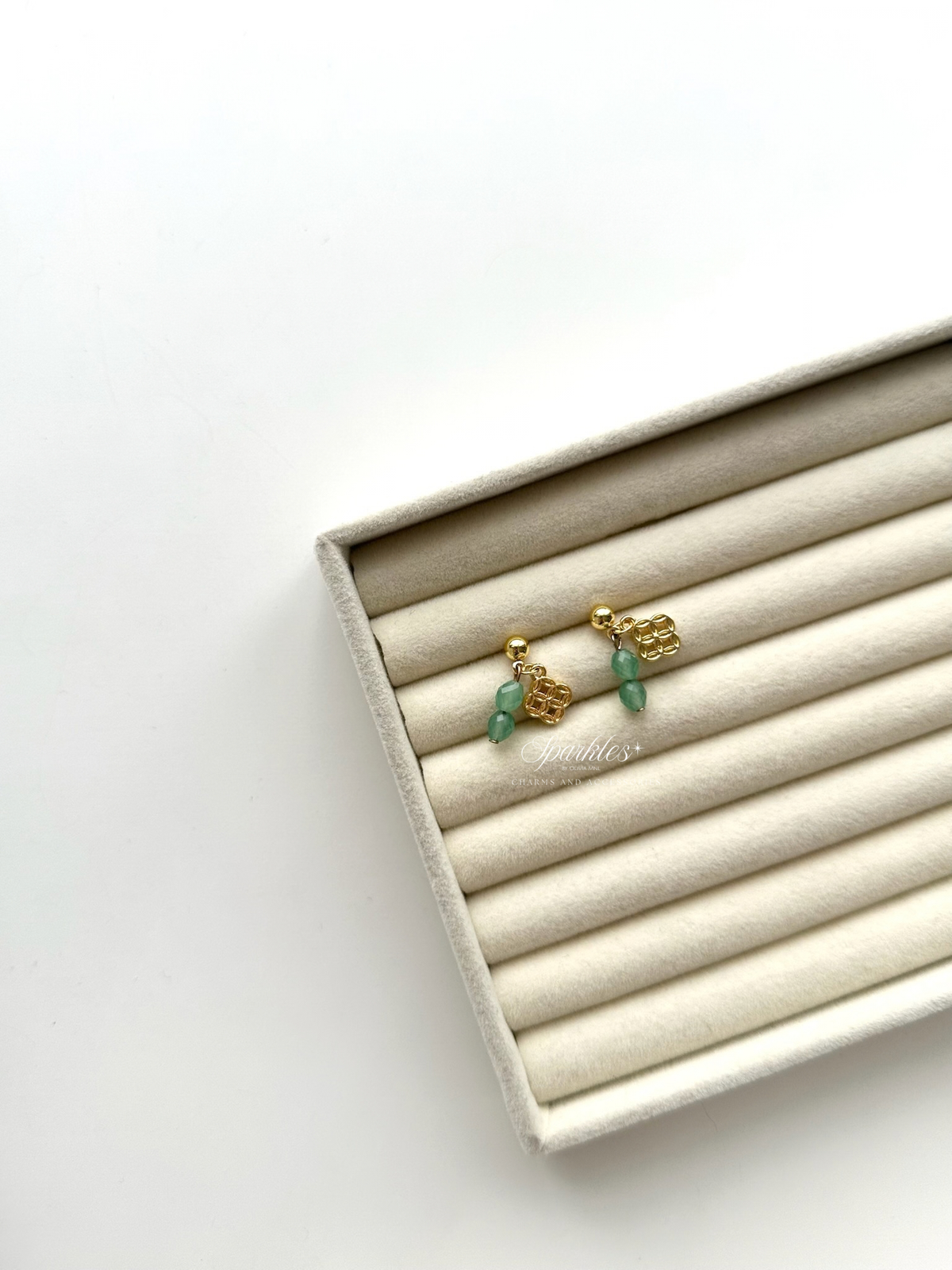 Aventurine Money Symbol Dangling Earrings ch17