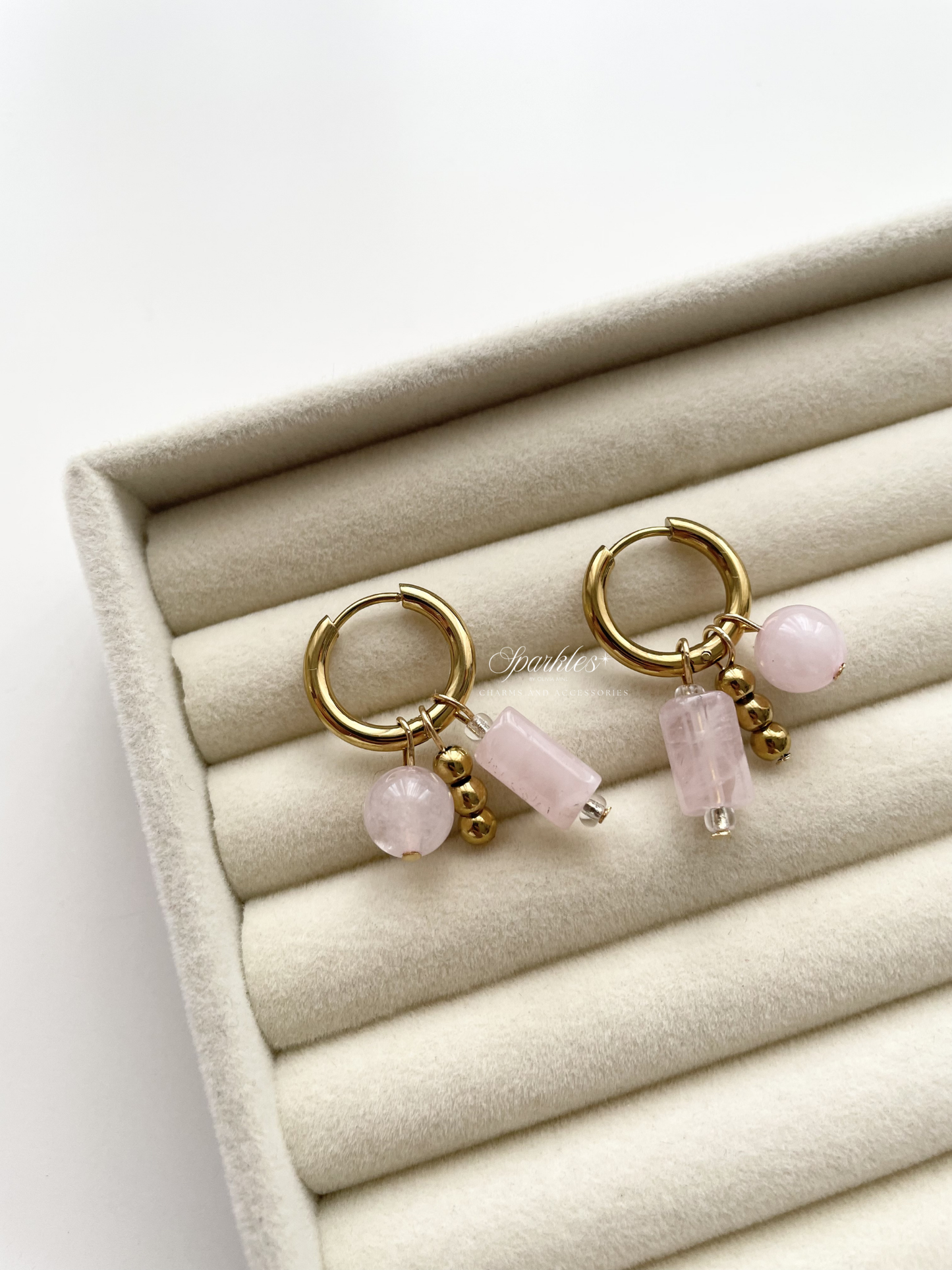 Ch1 Rose Quartz Charm Hoop Earrings