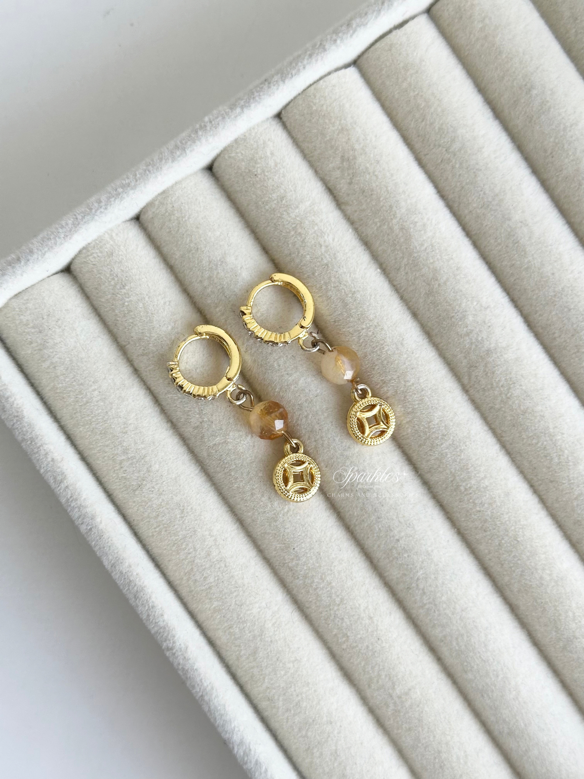 Citrine Money Symbol Dangling Earrings ch22