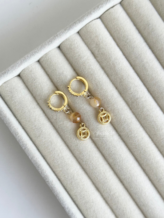 Citrine Money Symbol Dangling Earrings ch22