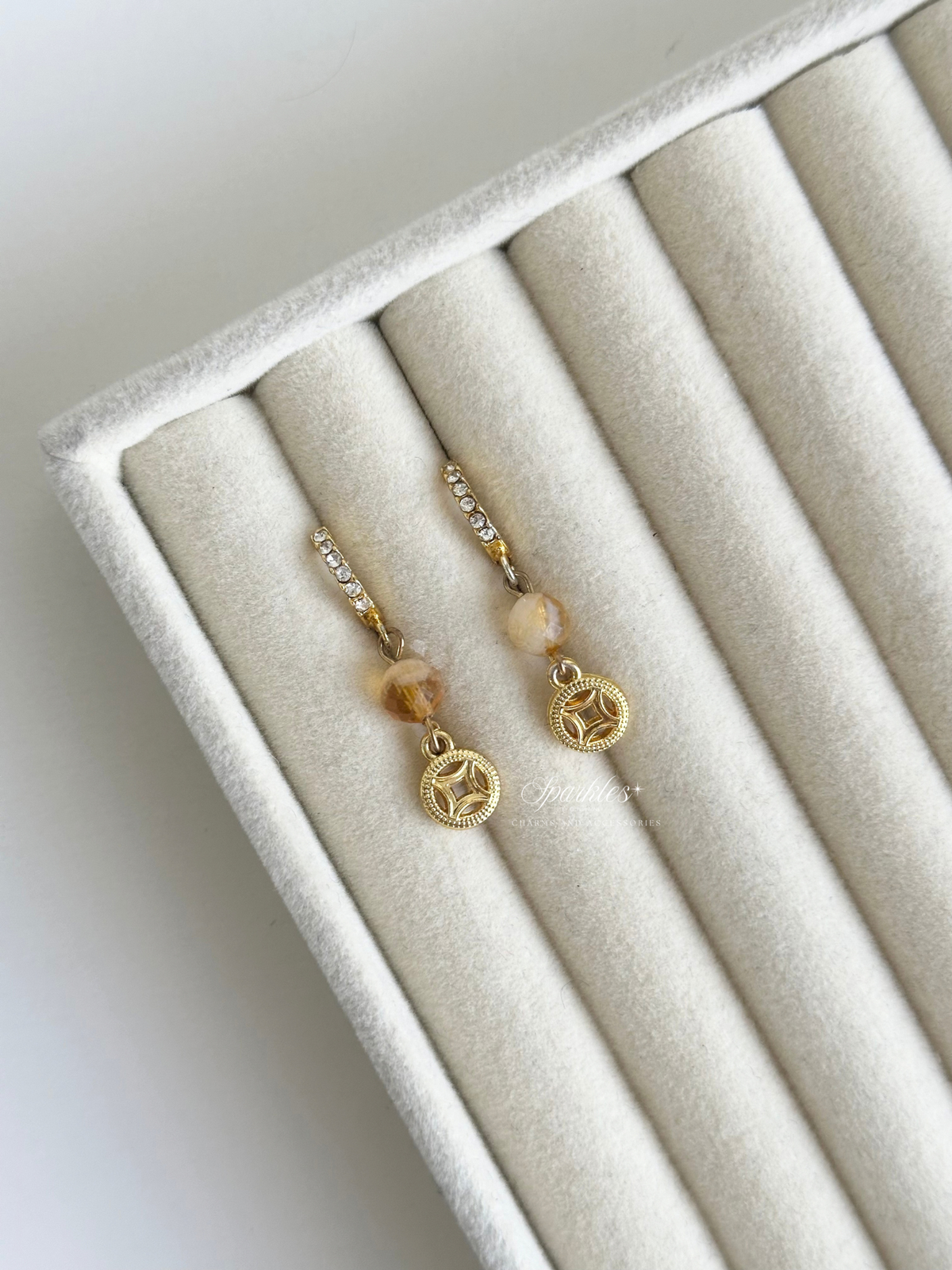 Citrine Money Symbol Dangling Earrings ch22