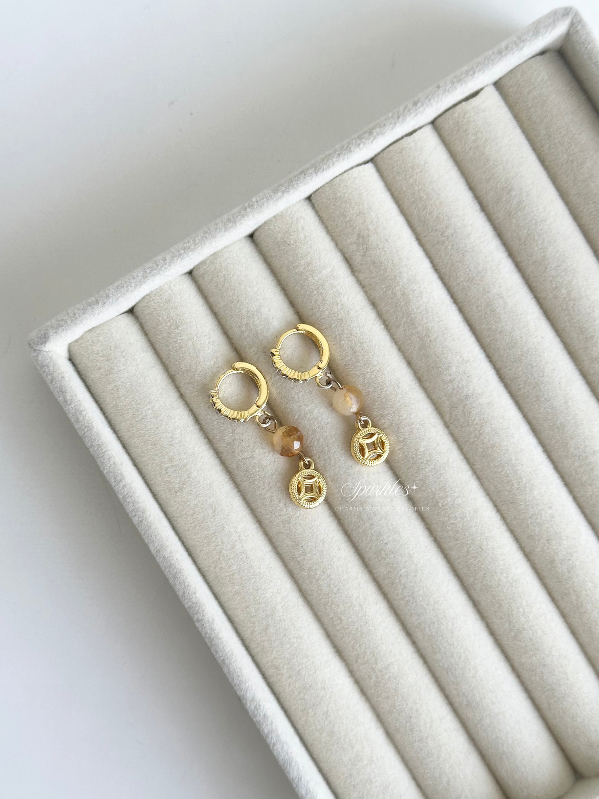 Citrine Money Symbol Dangling Earrings ch22