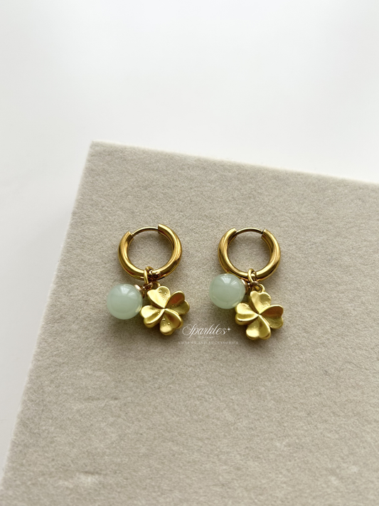Ch6 Jade Clover Leaf Earrings