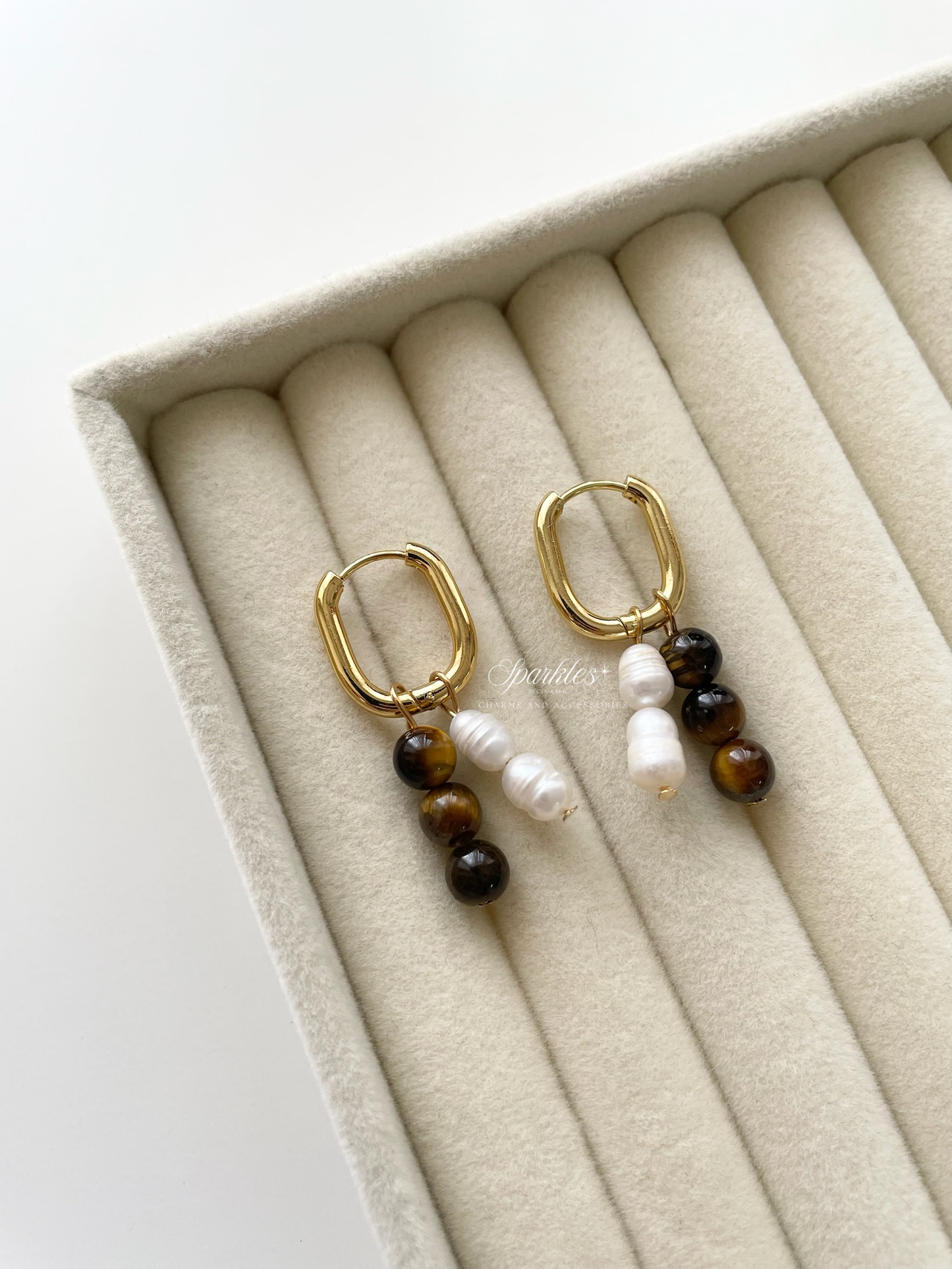 ch7 Tiger's Eye with Pearl Hoop Earrings