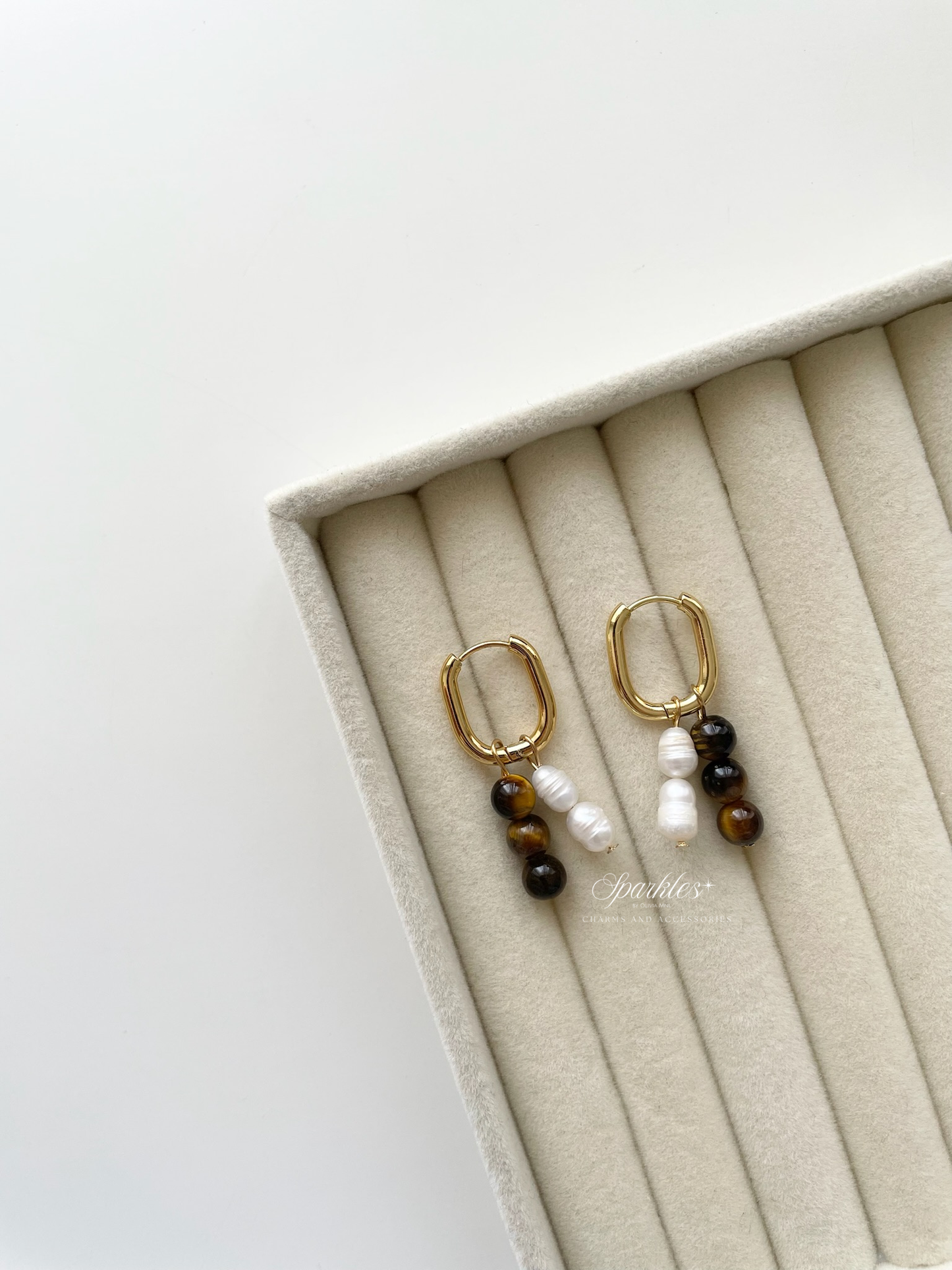 ch7 Tiger's Eye with Pearl Hoop Earrings