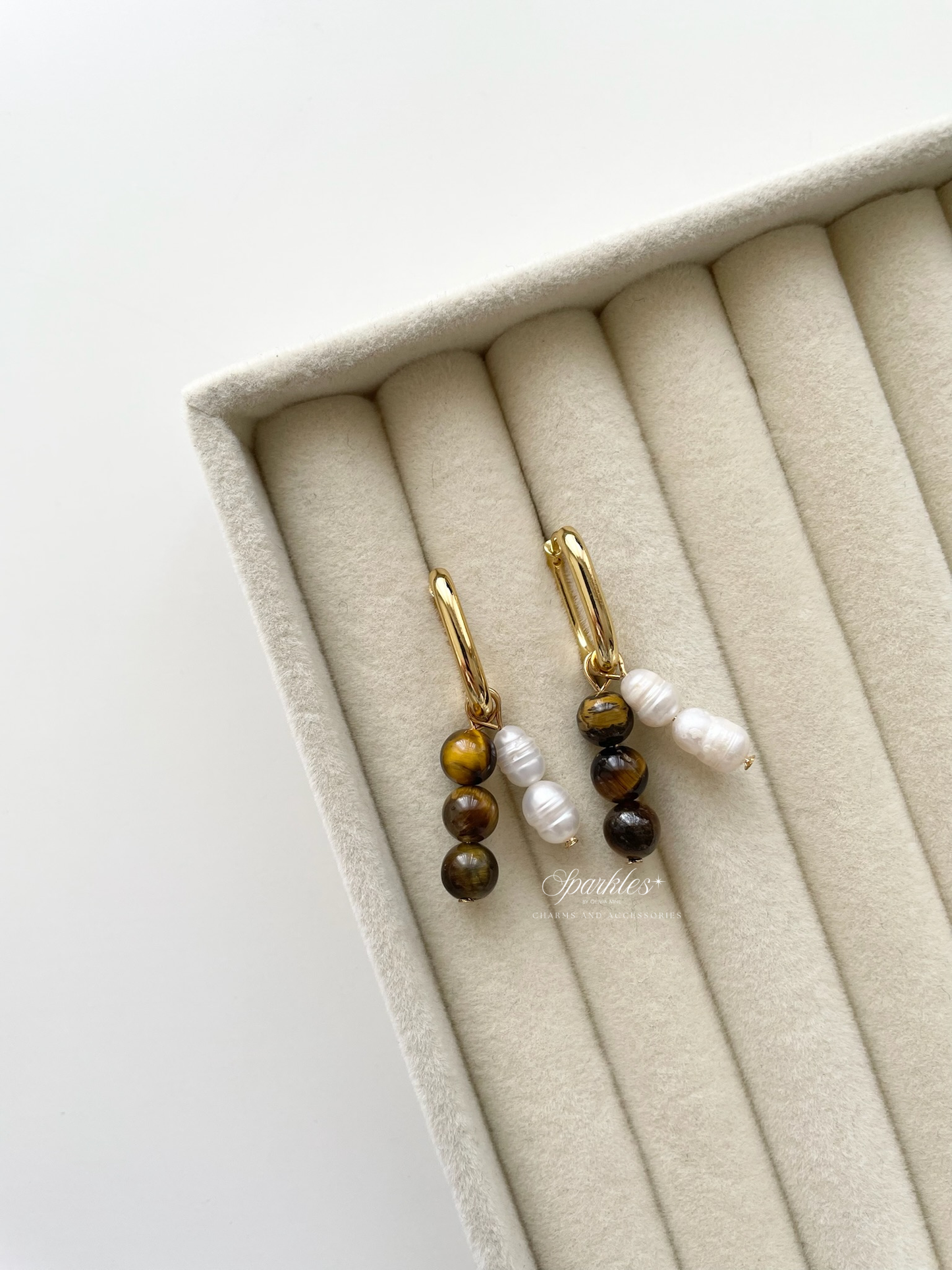 ch7 Tiger's Eye with Pearl Hoop Earrings