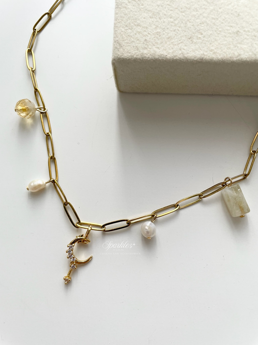 Charm22 Citrine stone paperclip necklace