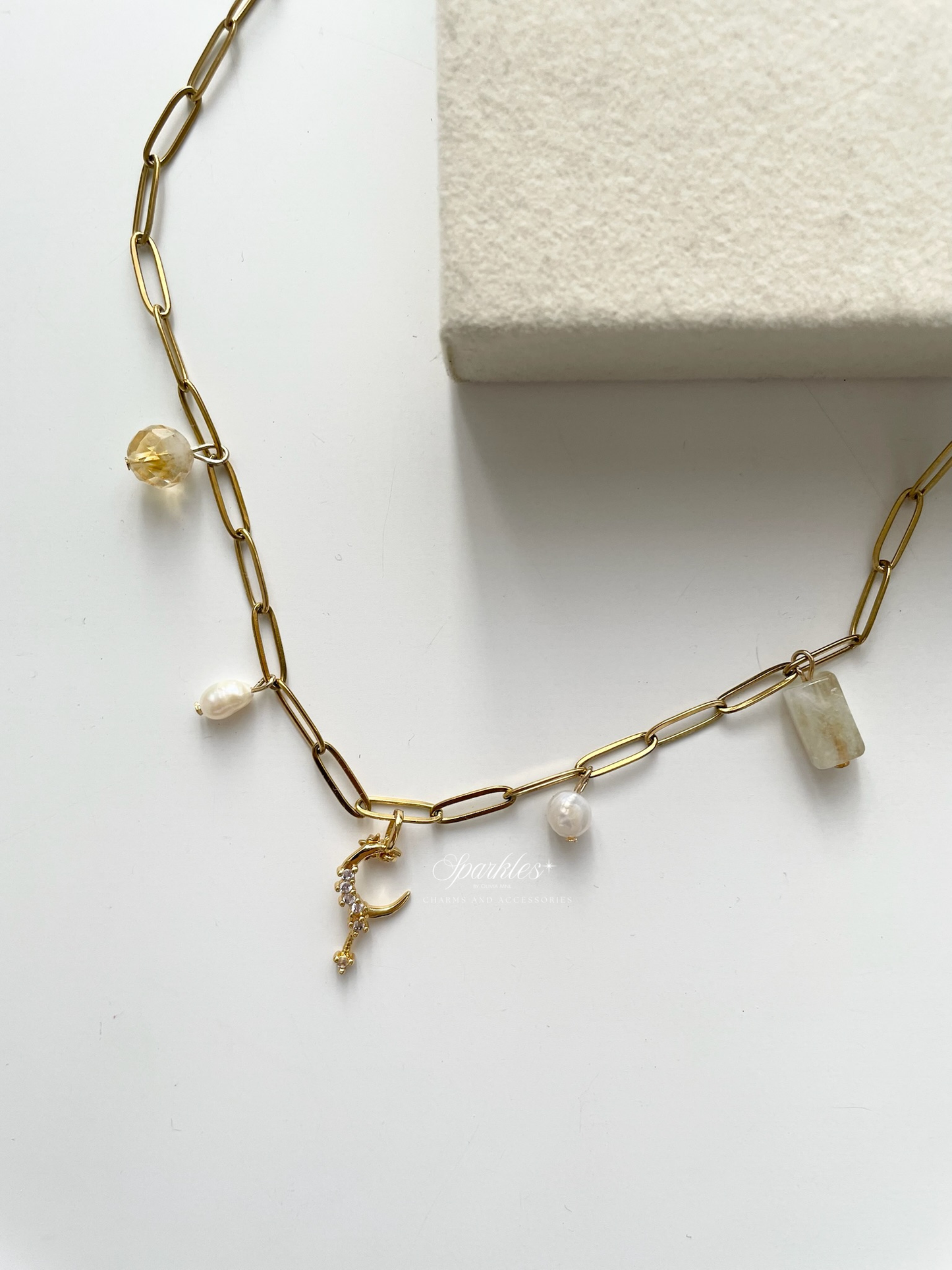 Charm22 Citrine stone paperclip necklace
